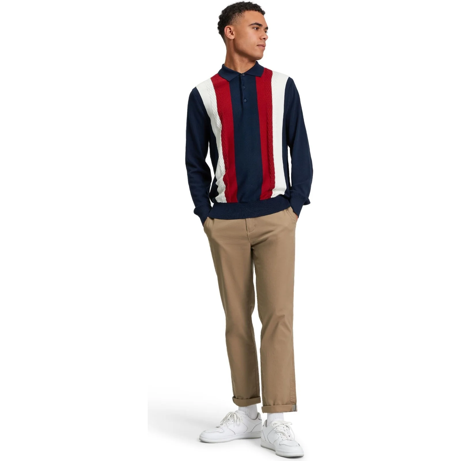 Ben Sherman Mens Vertical Stripe Long Sleeve Polo Shirt - Image 4