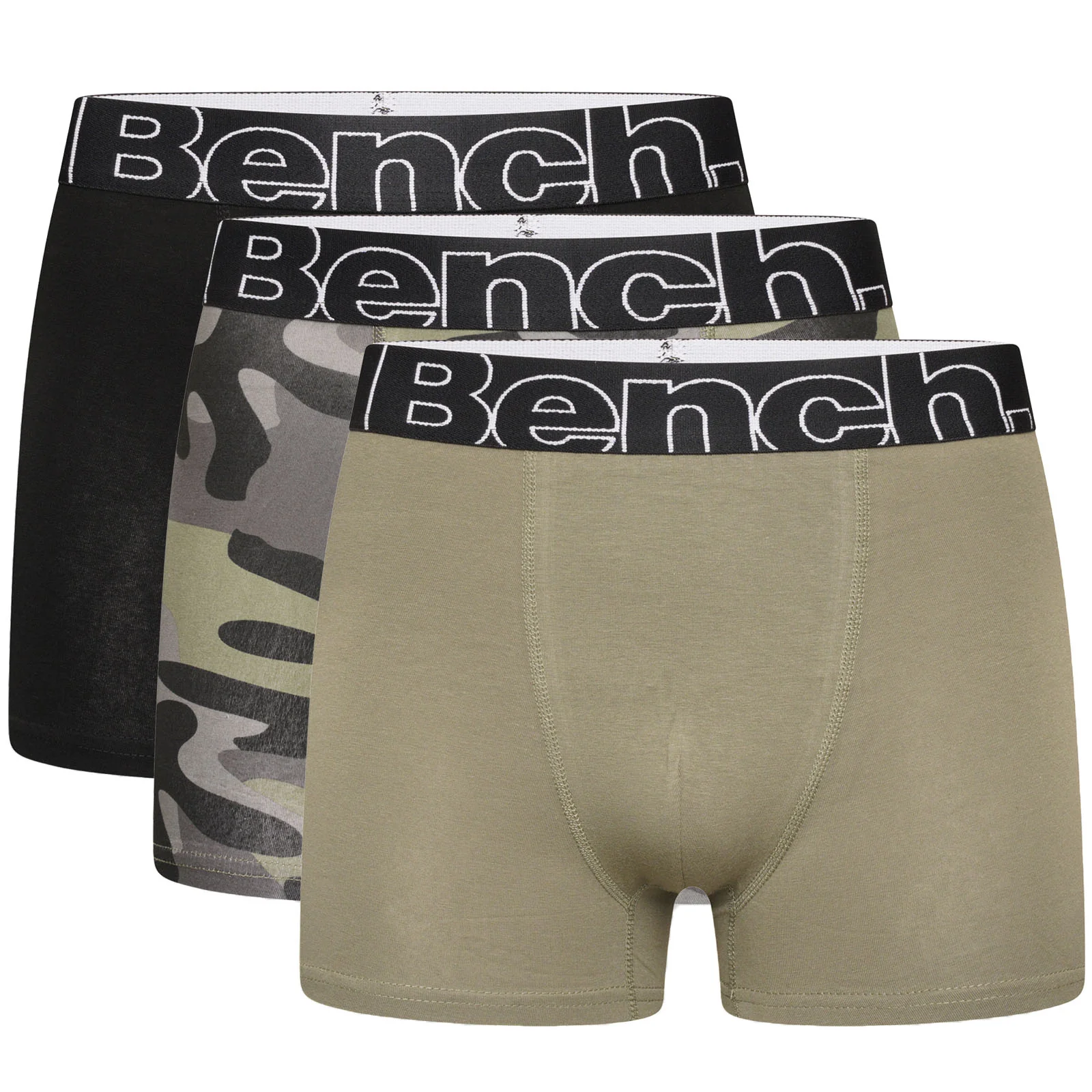 Bench Mens Selden 3 Pack Logo Waistband Boxer Shorts