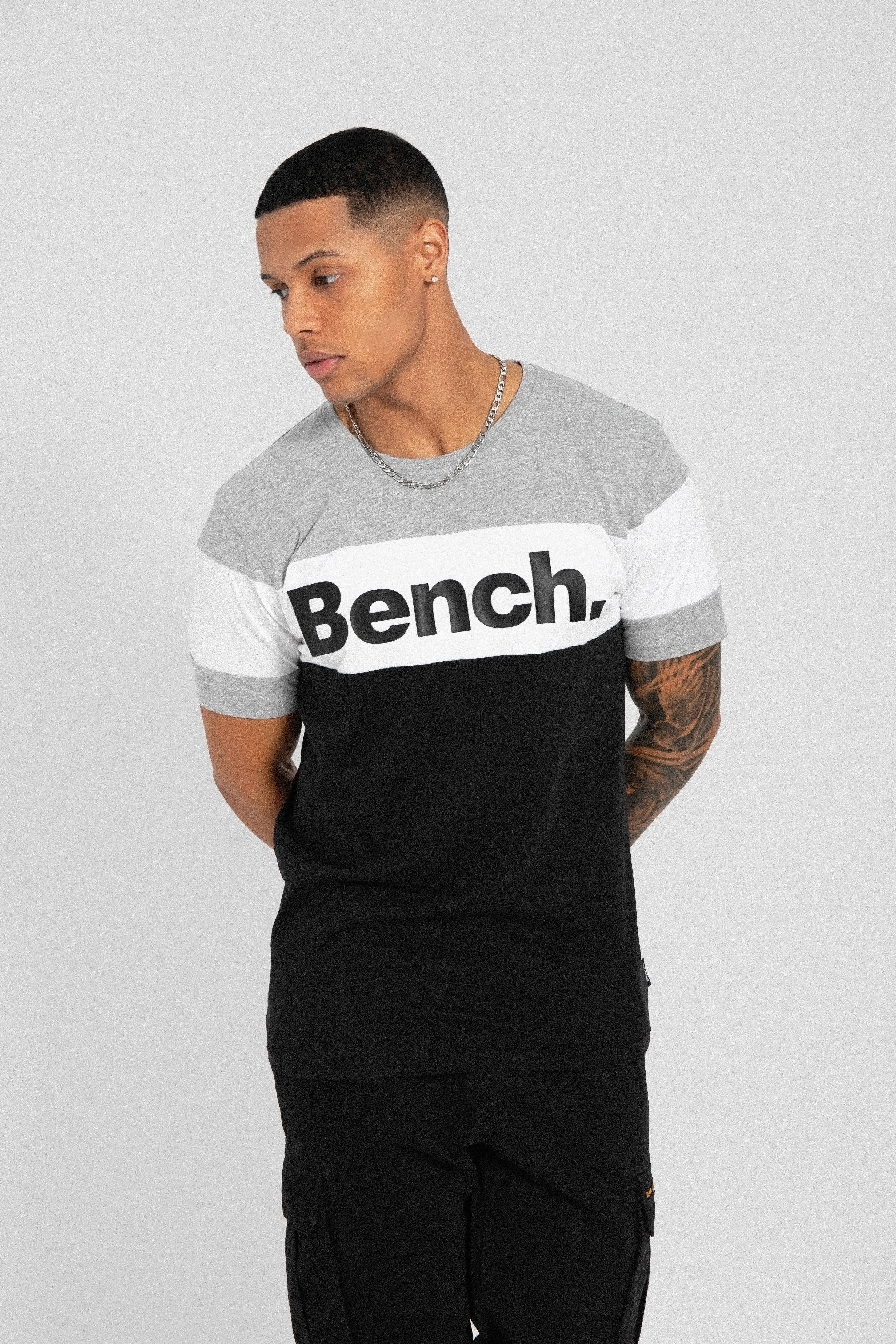 Bench Mens Tolkien Cut & Sew Logo Panel Short Sleeve T Shirt - Image 2