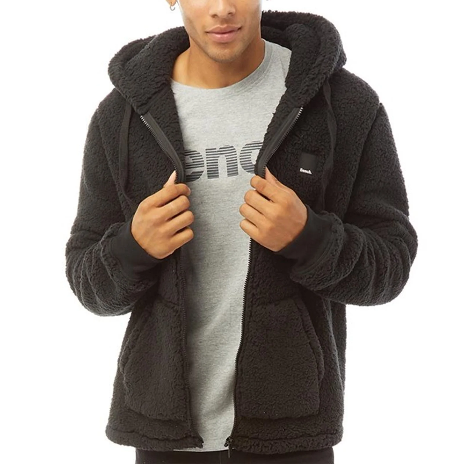 Bench Mens Tommy Borg Full Zip Teddy Bear Fleece Hoodie - Image 2