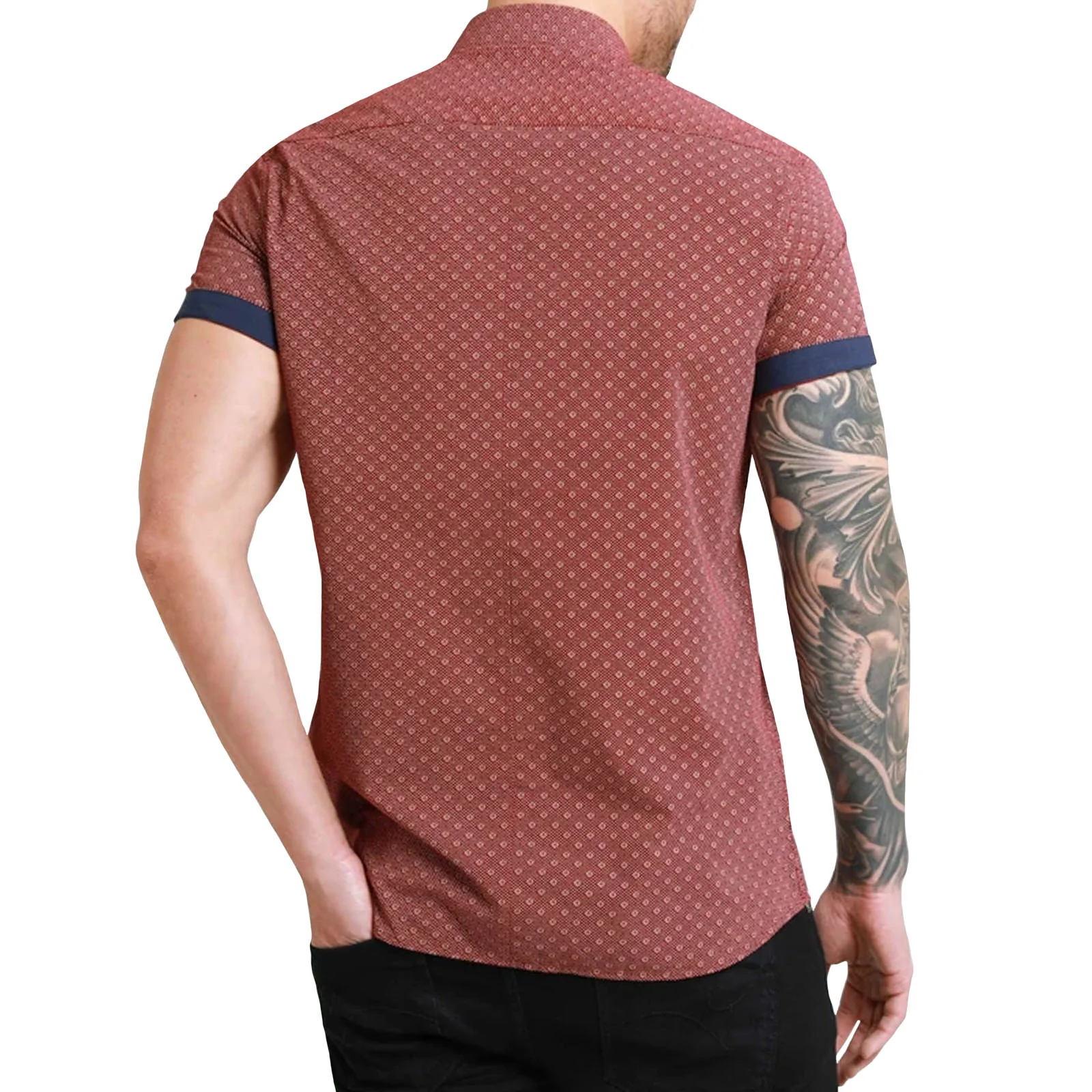 Bewley Ritch Mens Bushell Big Tall Geo Print Shirt - Burgundy - Image 2