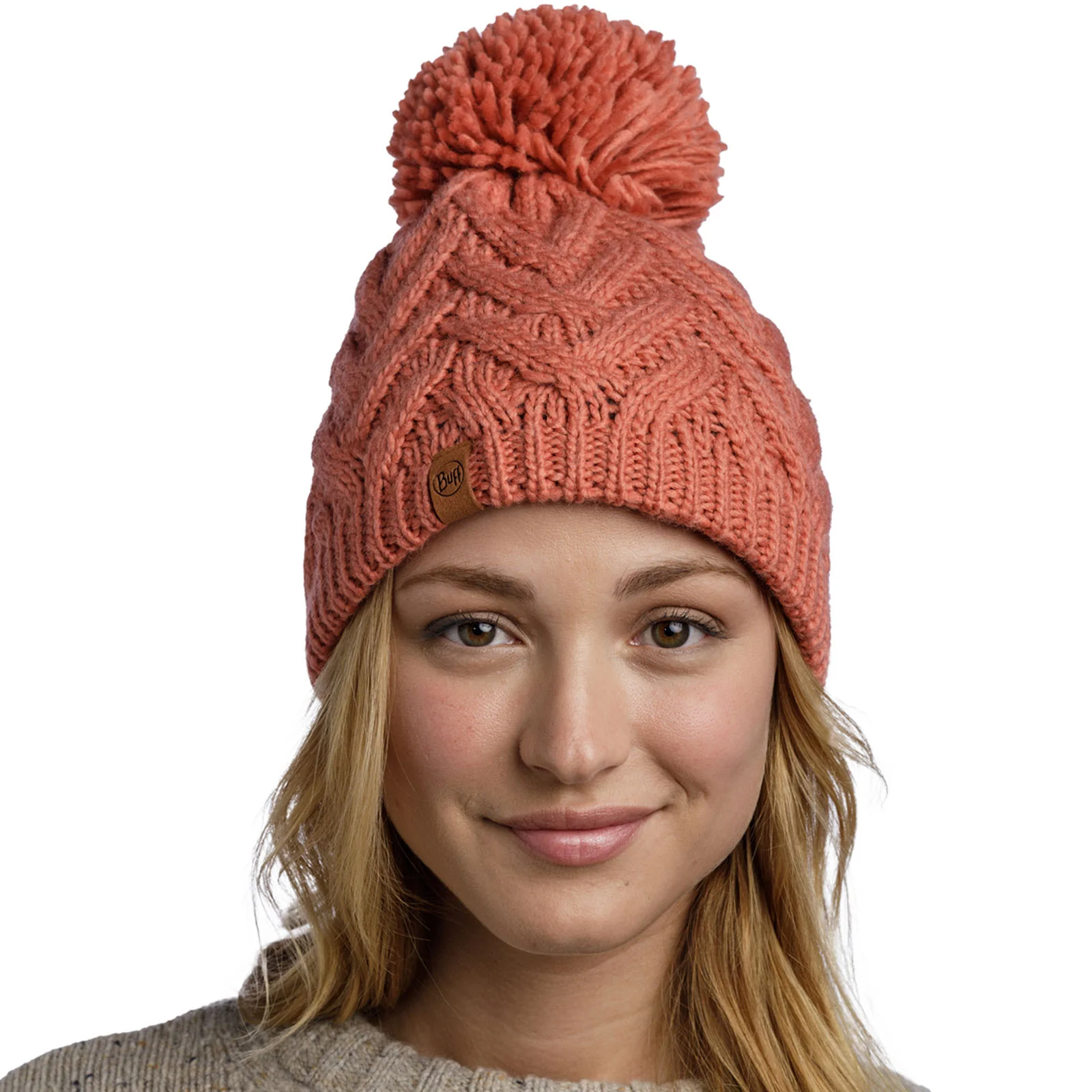 Buff Unisex Knitted Fleece Lined Bobble Hat - Image 9