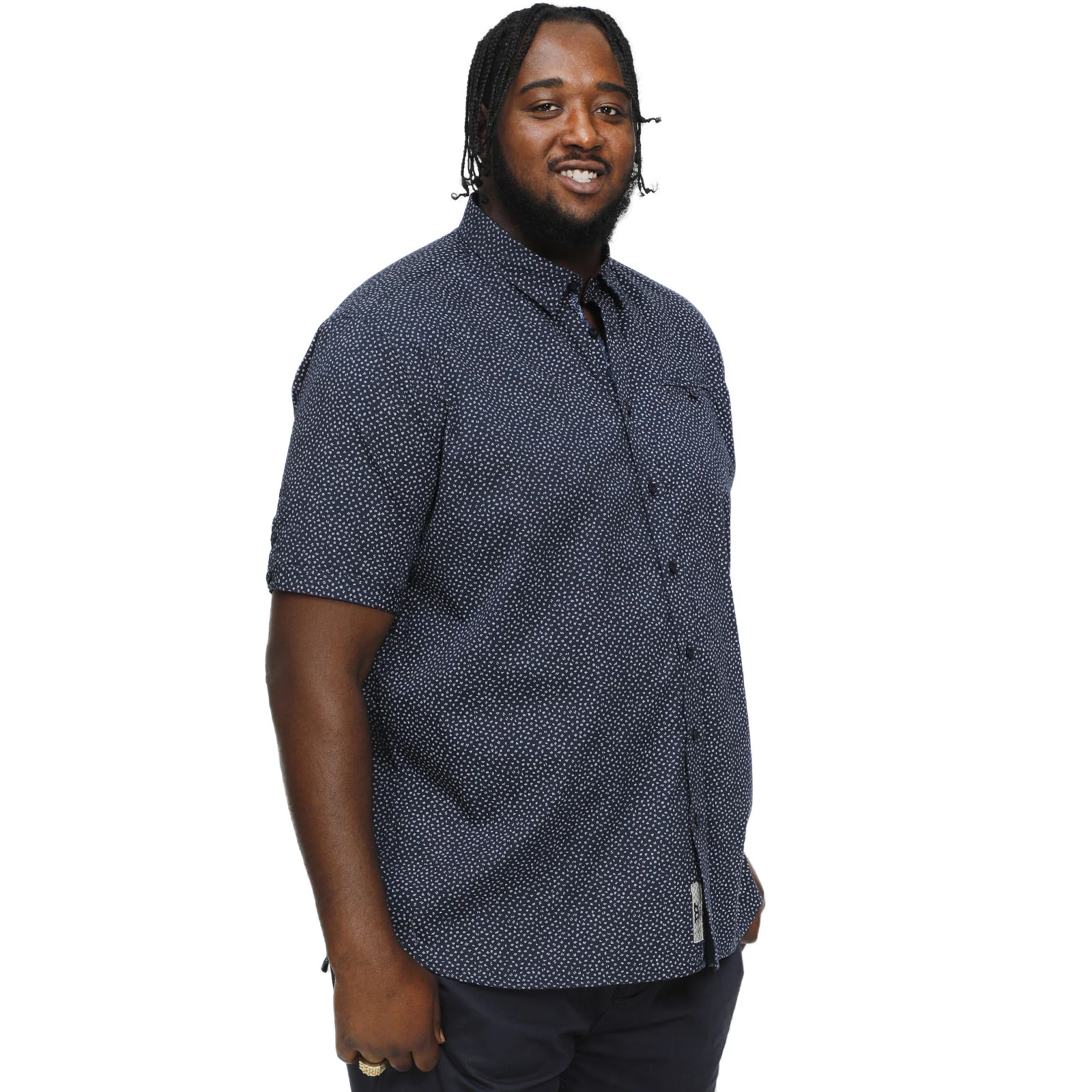 D555 Mens Brody Big & Tall All Over Micro Print Short Sleeve Shirt - Navy - Image 2