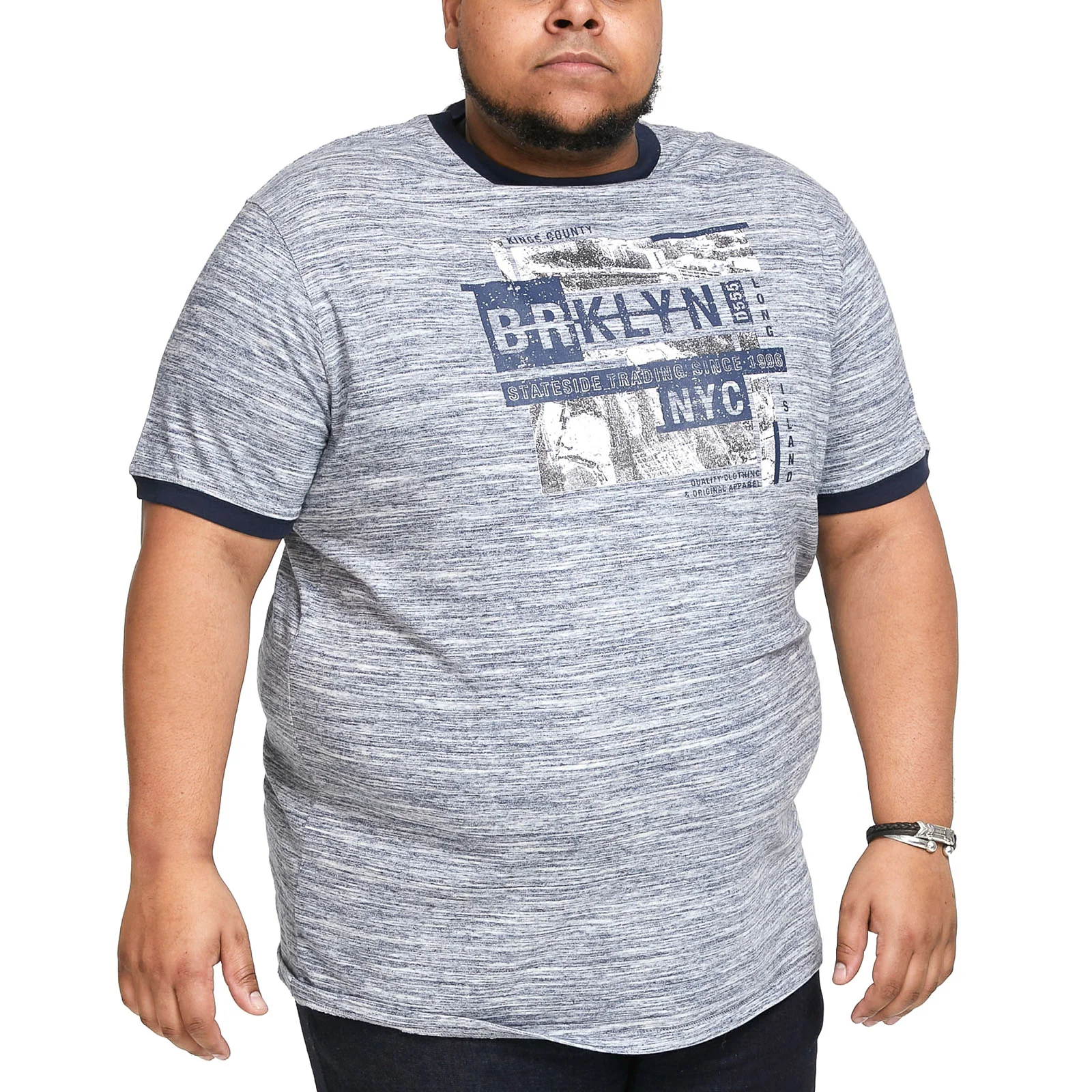 D555 Mens Brooklyn Big & Tall  Print Chest Crew Neck T-Shirt - Blue Reno - Image 4
