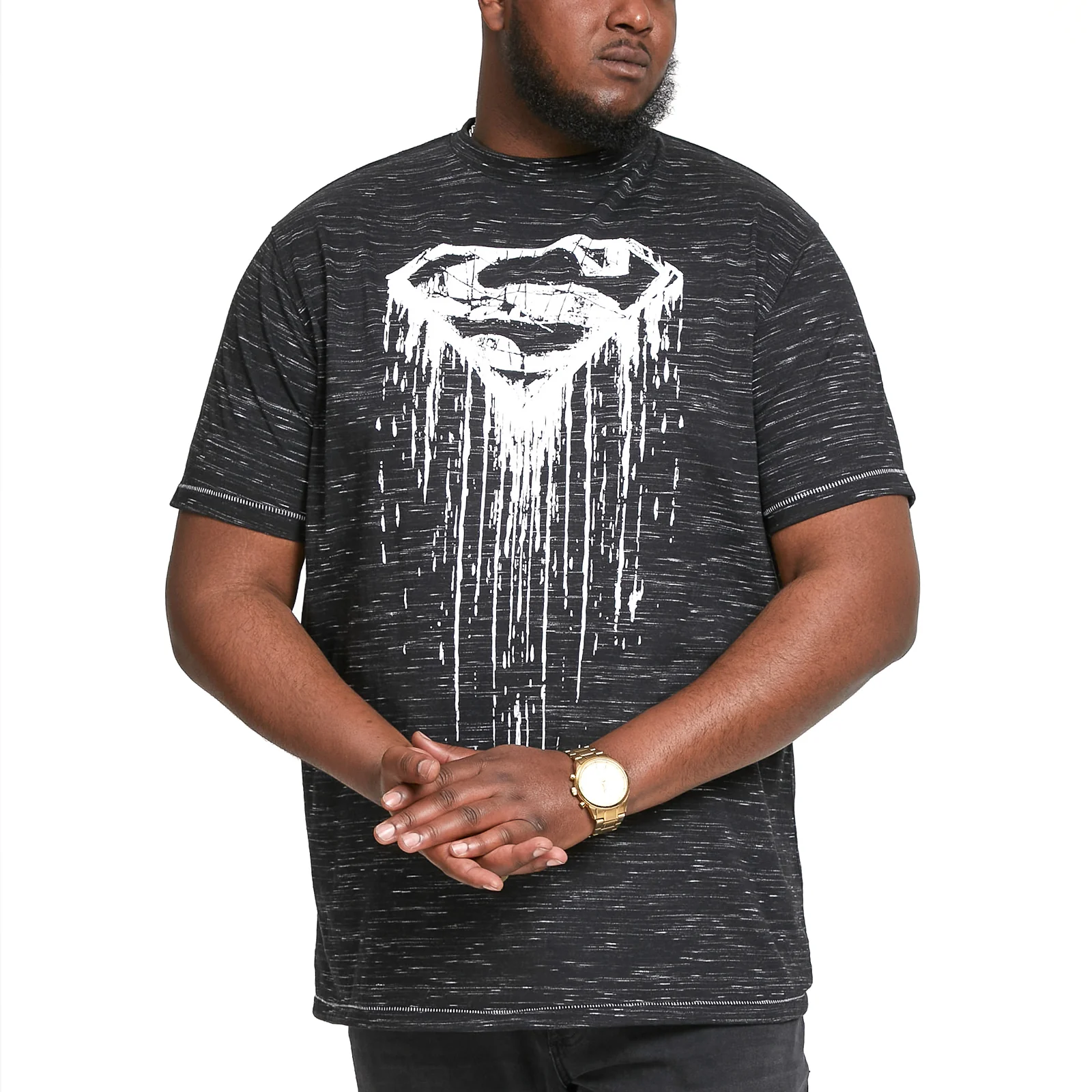 D555 Mens Coaley Big & Tall  Official Superman Crew Neck T-Shirt - Black - Image 2