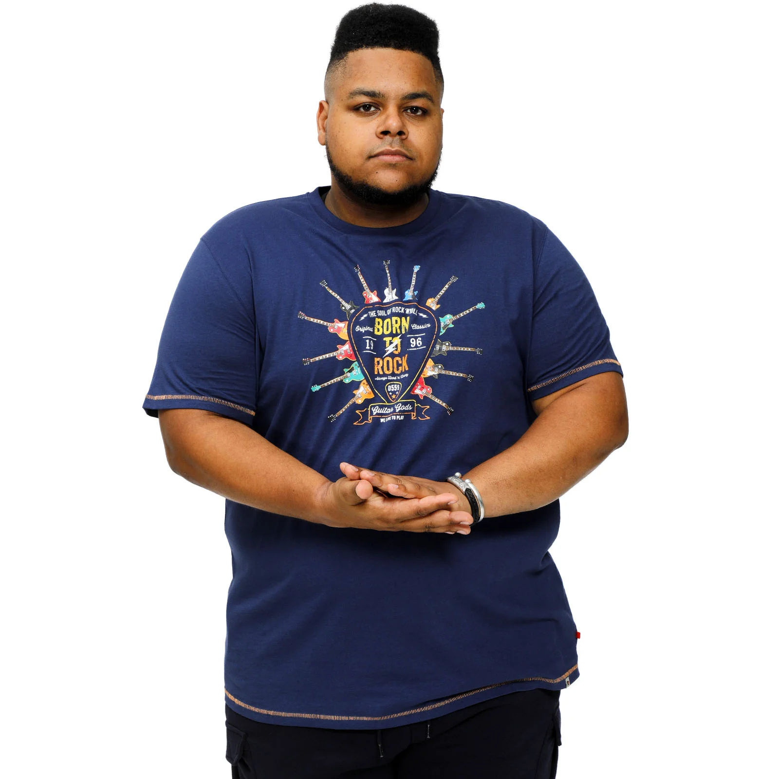 D555 Mens Colin Big & Tall Born To Rock Printed T-Shirt - Navy - Image 2