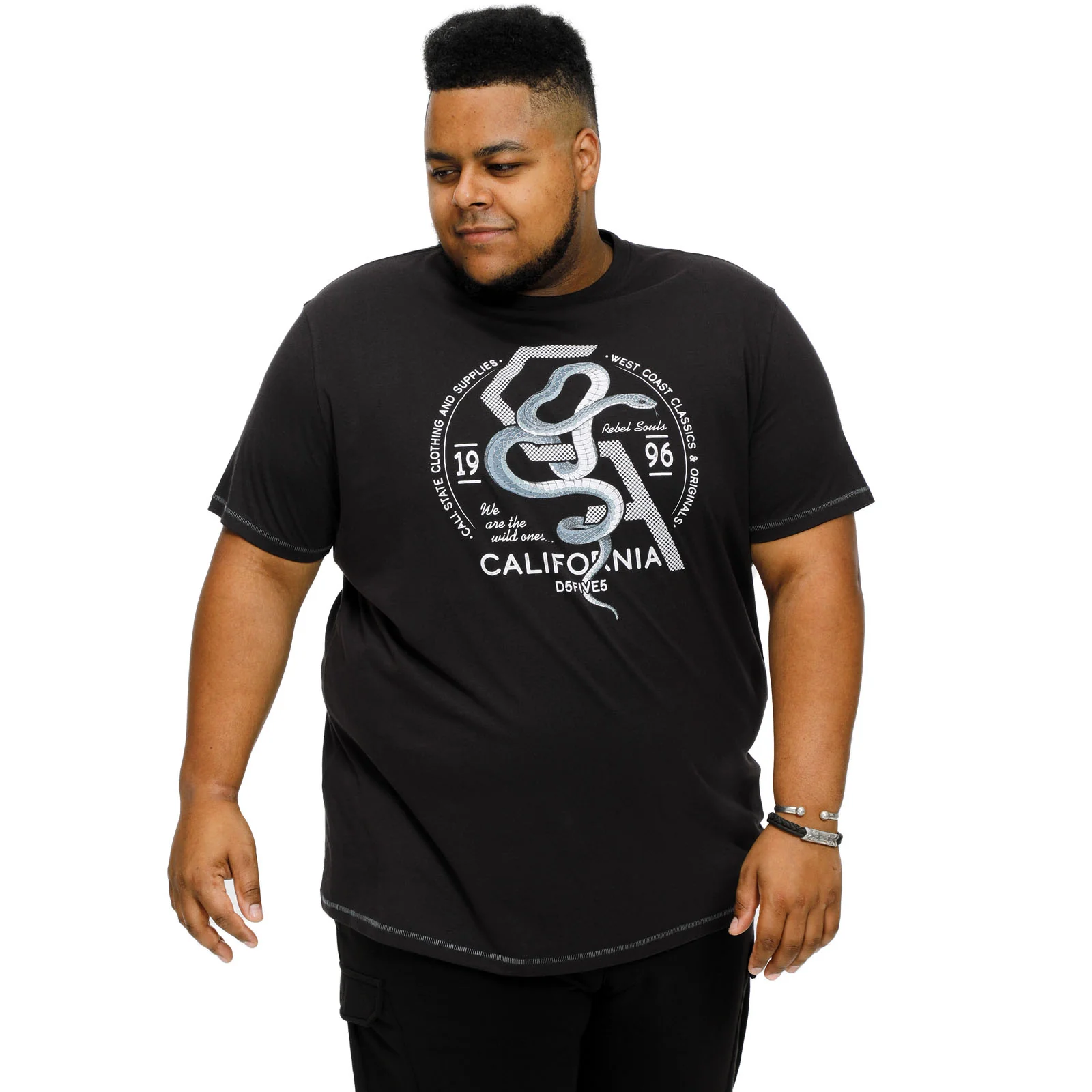 D555 Mens Cortex Big & Tall California Snake Printed T-Shirt - Black - Image 3