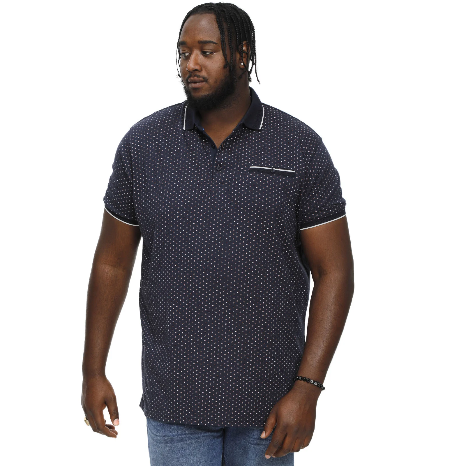D555 Mens Darwin Big & Tall All Over Print Polo Shirt - Navy - Image 2