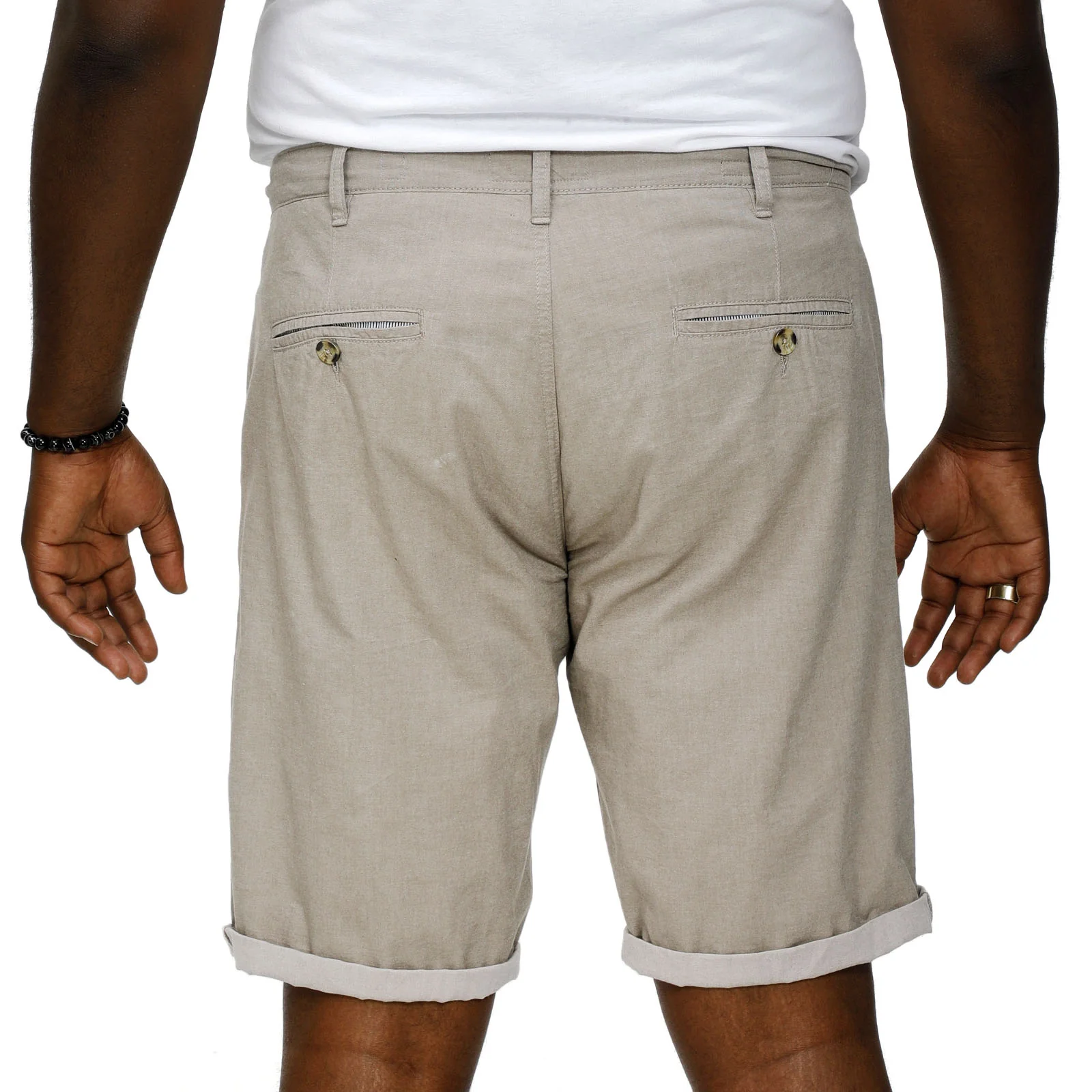 D555 Mens Elon Big & Tall Stretch Chino Chambrey Shorts - Stone - Image 2