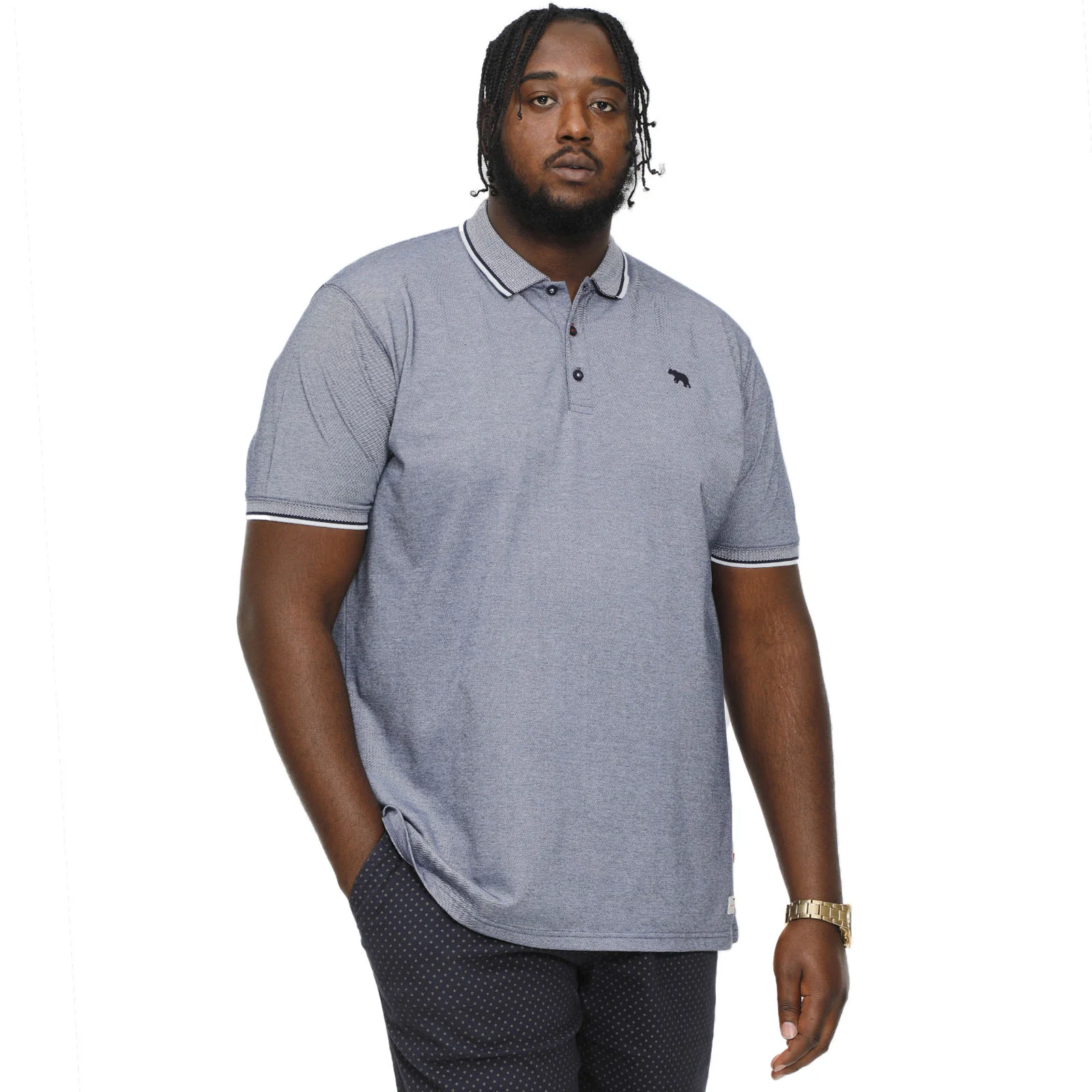 D555 Mens Gibraltar Big & Tall Pique Short Sleeve Polo Shirt - Navy/Blue - Image 2