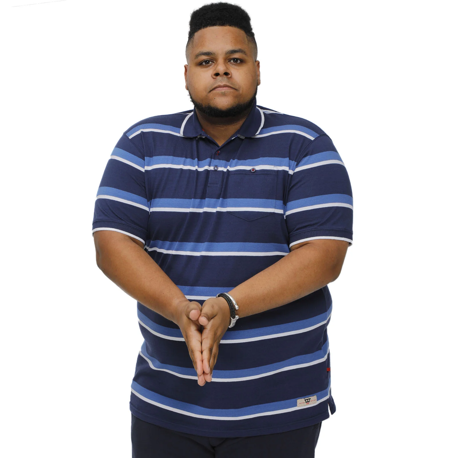 D555 Mens Hobson Big Tall Kingsize Full Stripe Jersey Polo Shirt - Navy Stripe - Image 2