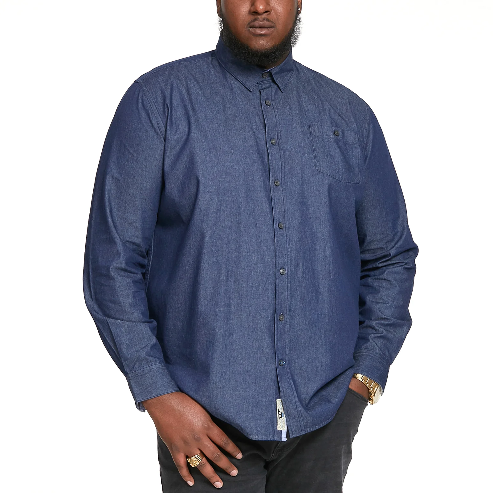 D555 Mens Jacob Big & Tall Long Sleeve Button Down Denim Shirt - Blue