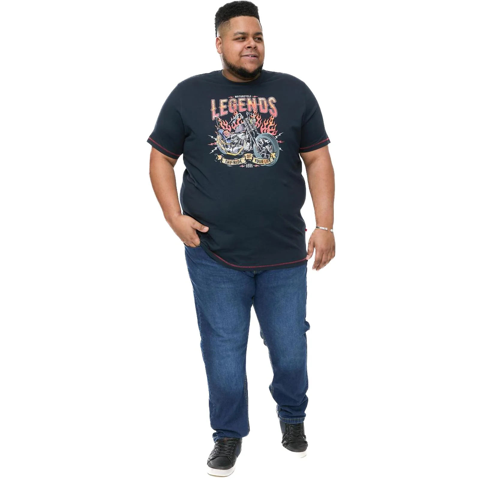 D555 Mens Jagger Big Tall Plus Size Motorbike Print Short Sleeve T-Shirt - Image 3
