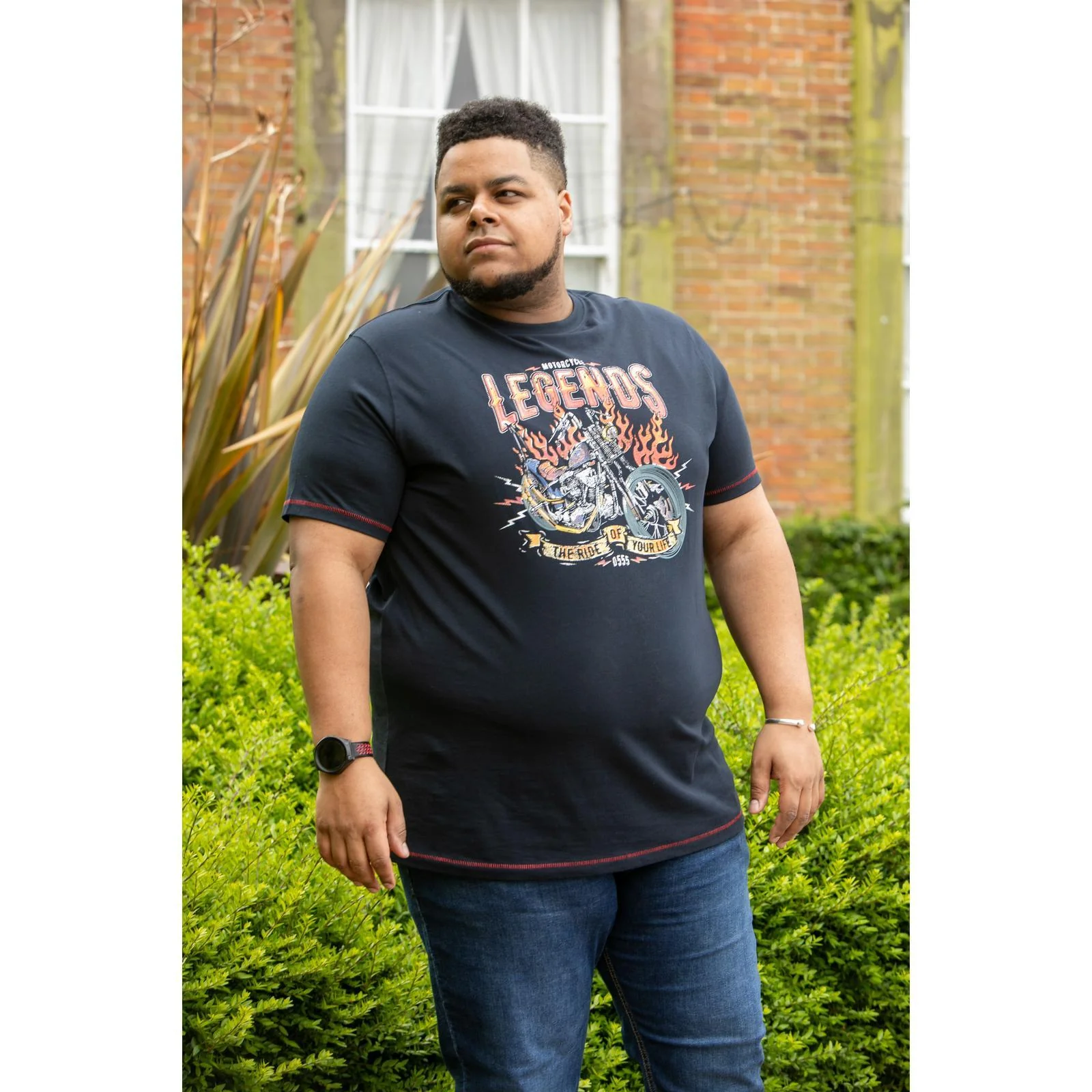 D555 Mens Jagger Big Tall Plus Size Motorbike Print Short Sleeve T-Shirt - Image 5
