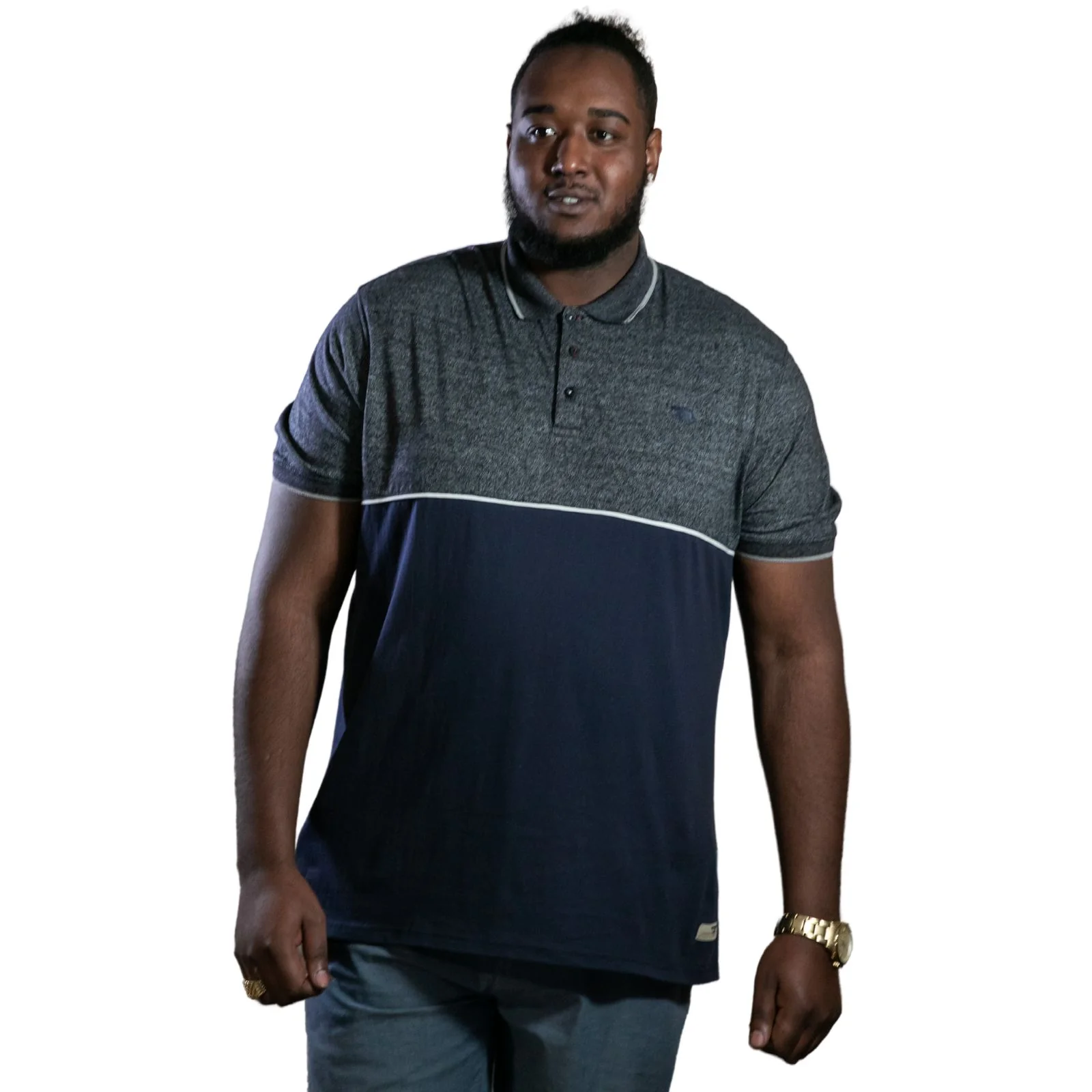 D555 Mens Jaywick Big & Tall Cut and Sew Polo Shirt - Navy - Image 2