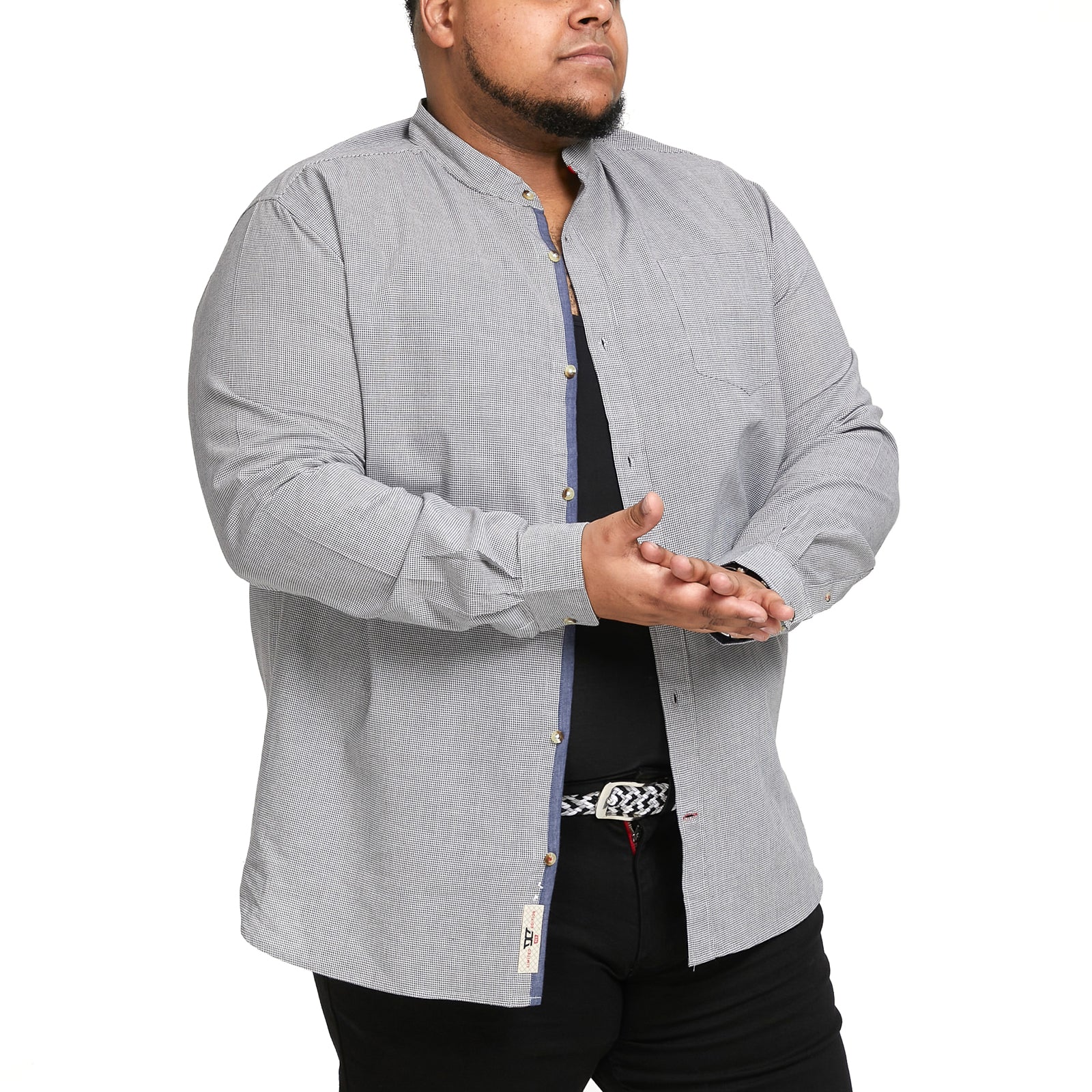 D555 Mens Jerry Big & Tall Long Sleeve Button Down Grandad Shirt - Grey - Image 5