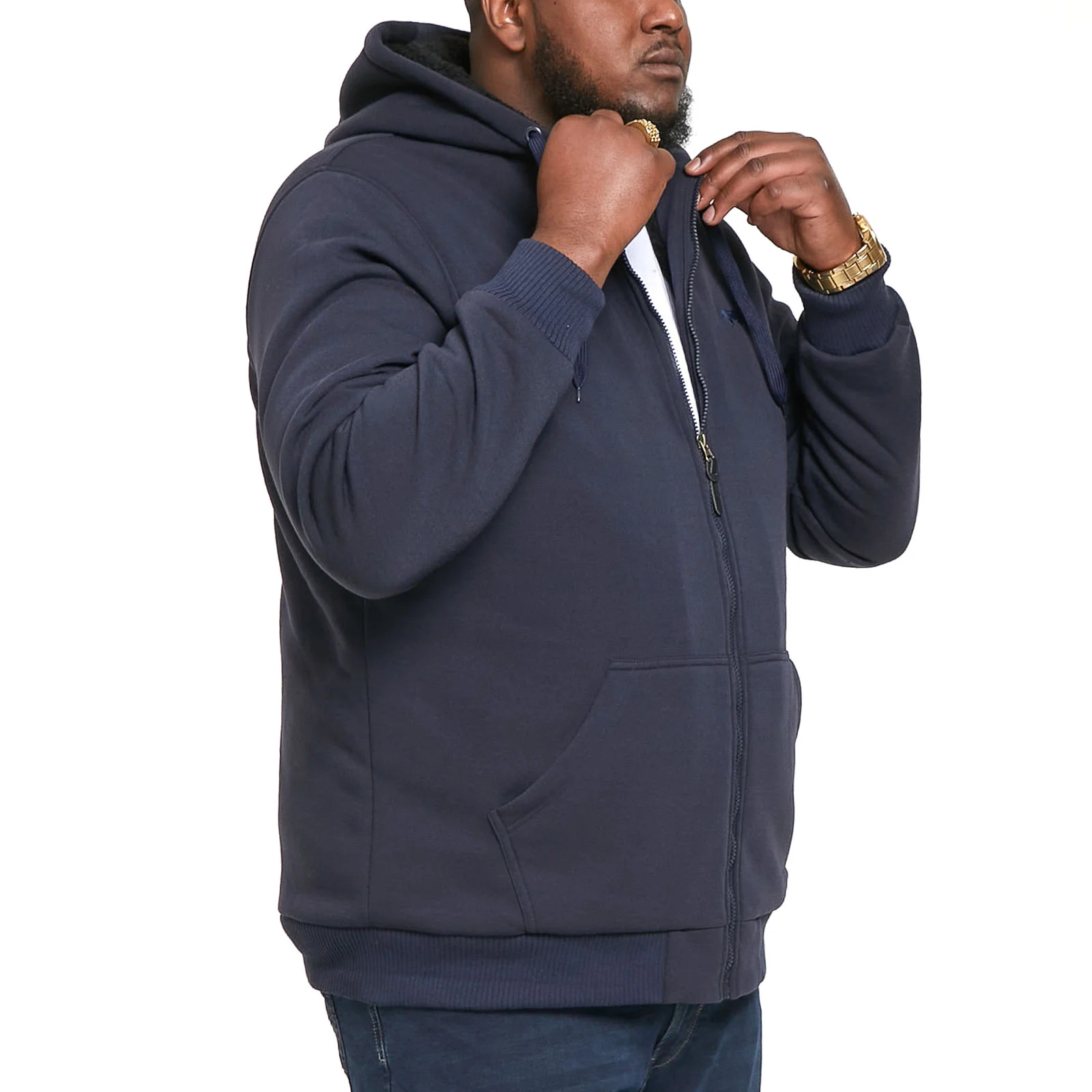 D555 Mens Joshua Big & Tall Sherpa Lined Full Zip Hoody - Navy - Image 4