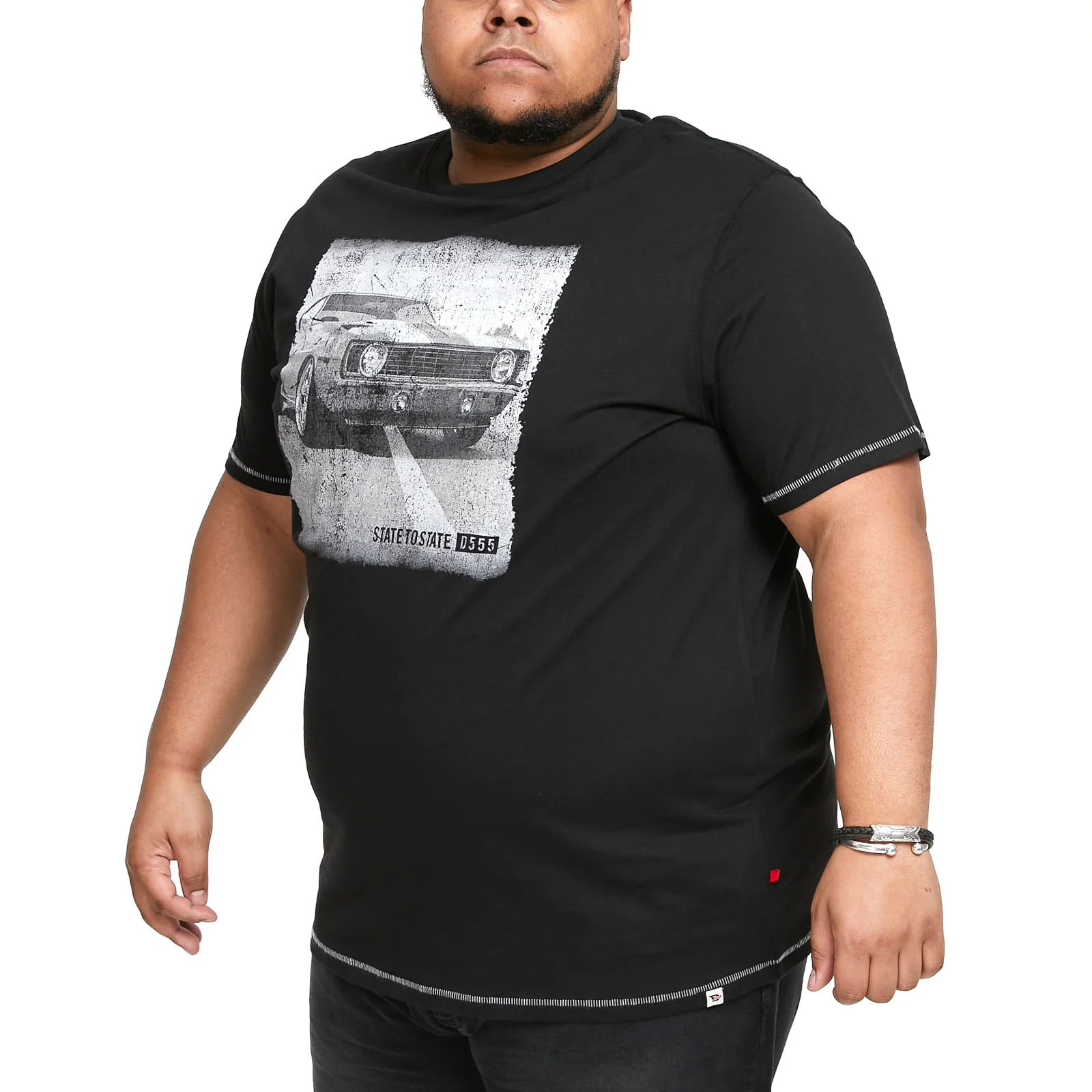 D555 Mens Kenton Big & Tall  Print Chest Crew Neck T-Shirt - Black - Image 2
