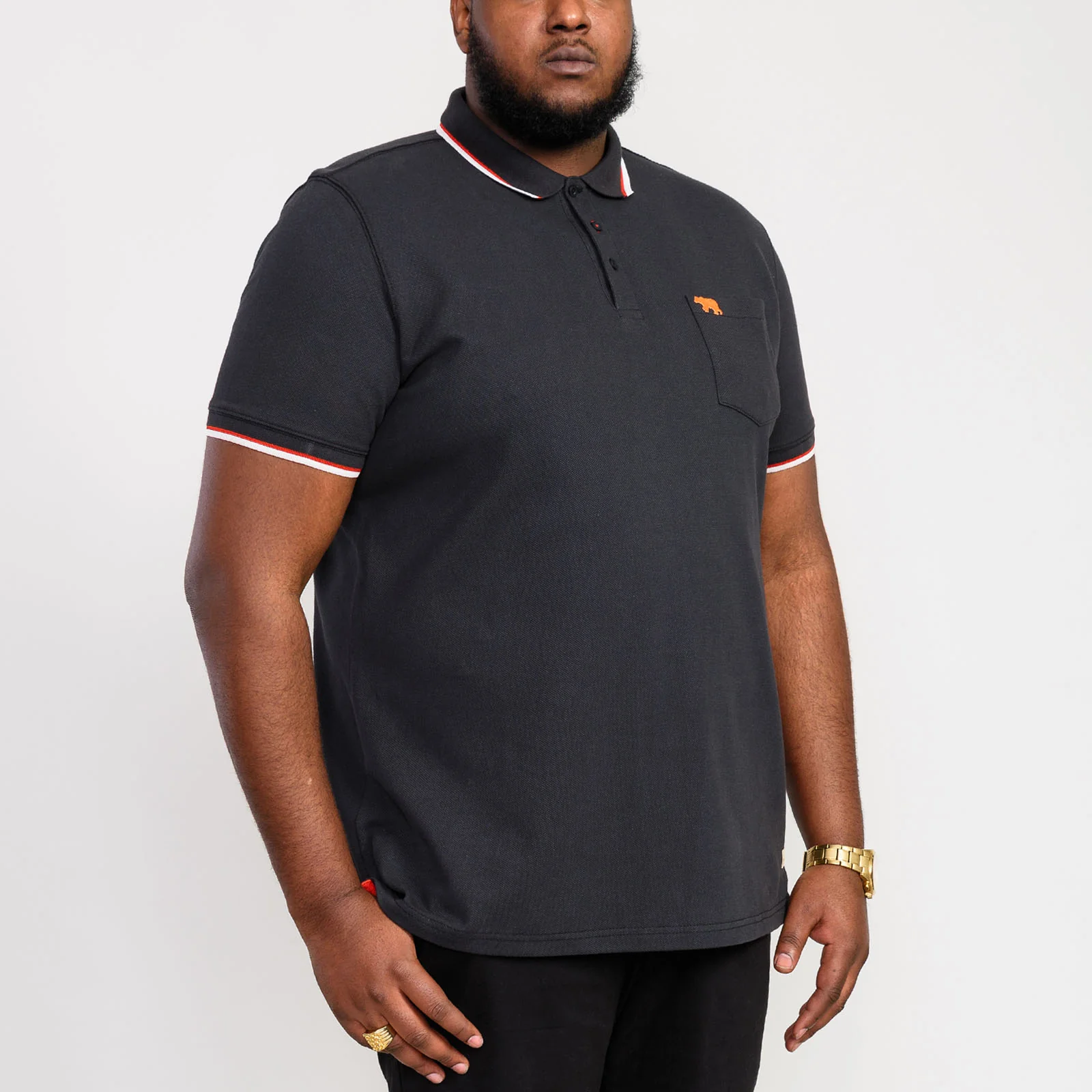 D555 Mens Kirby Big & Tall Birdseye Pique Polo Shirt - Black - Image 2