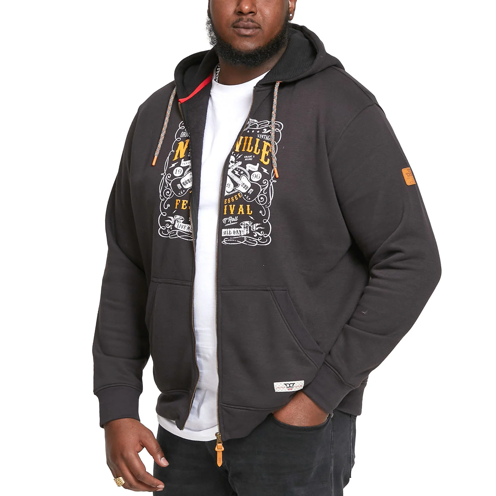 D555 Mens Knewworth Big Tall Hooded Sweatshirt - Washed Black - Image 3