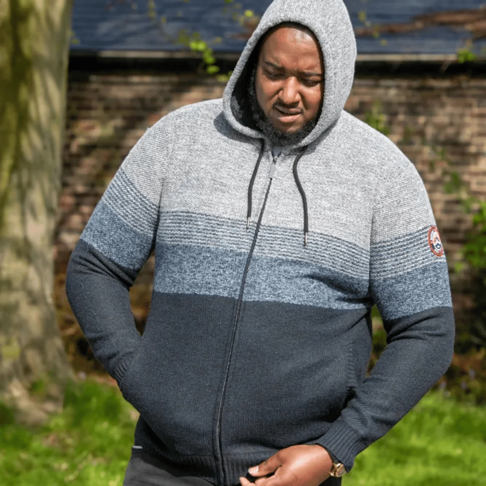 D555 Mens Langar Big & Tall Full Zip Knitted Hooded Jacket - Image 5