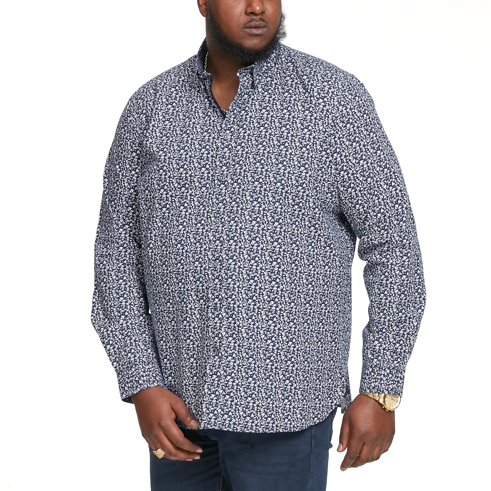 D555 Mens Larry Big & Tall Long Sleeve Button Down Denim Shirt - Grey - Image 3