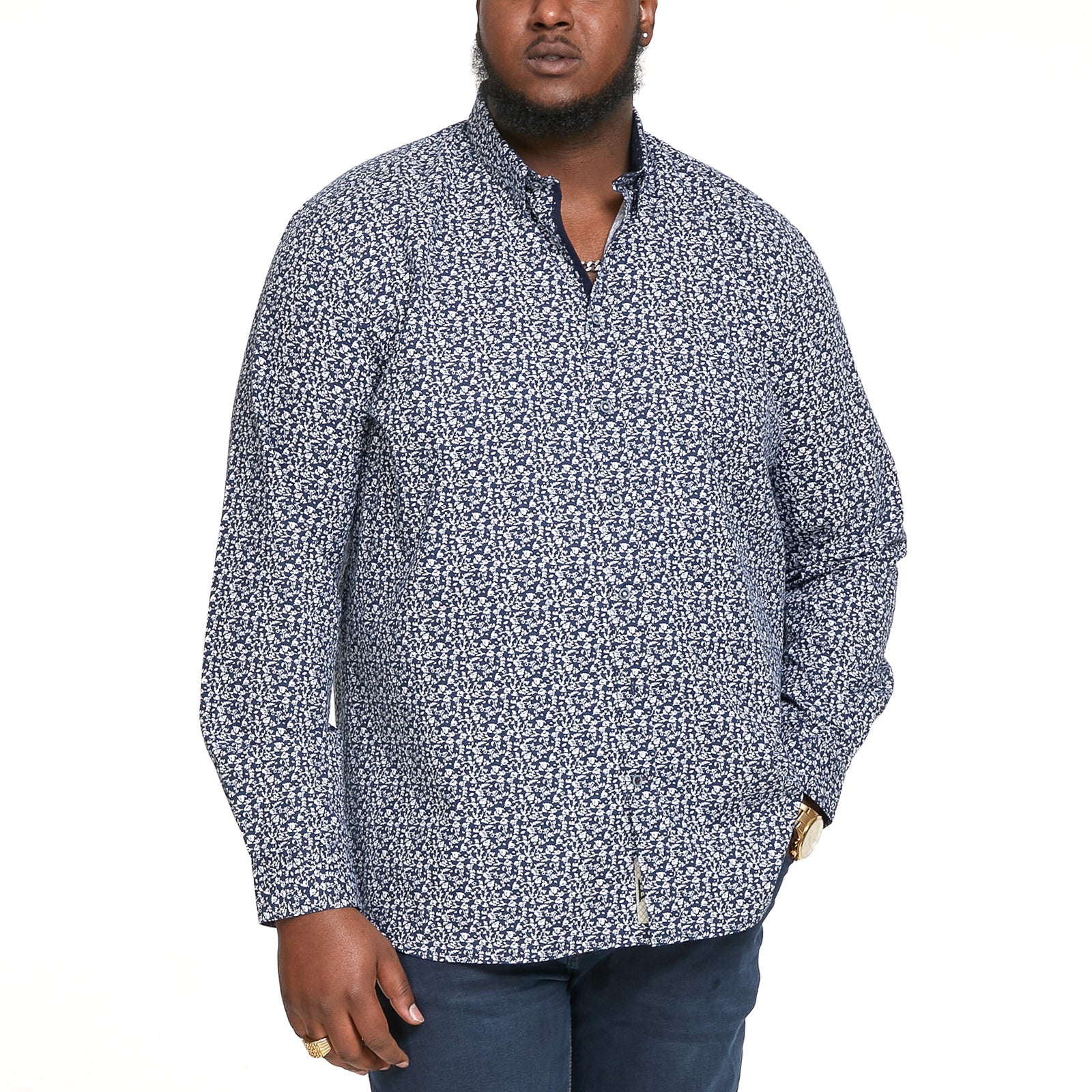 D555 Mens Larry Big & Tall Long Sleeve Button Down Denim Shirt - Grey - Image 4