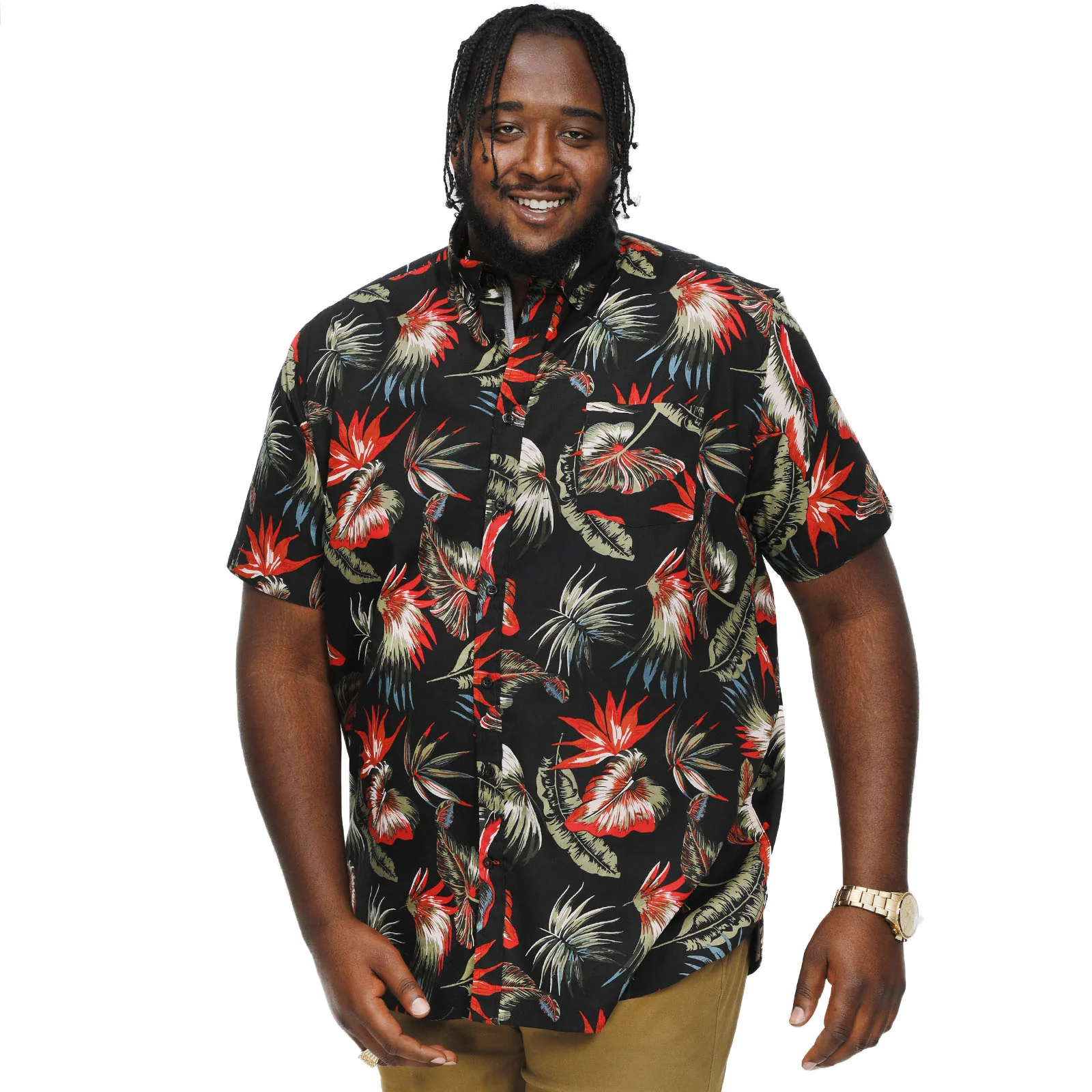 D555 Mens Lennox Big & Tall Hawaiian Print Short Sleeve Shirt - Black - Image 3