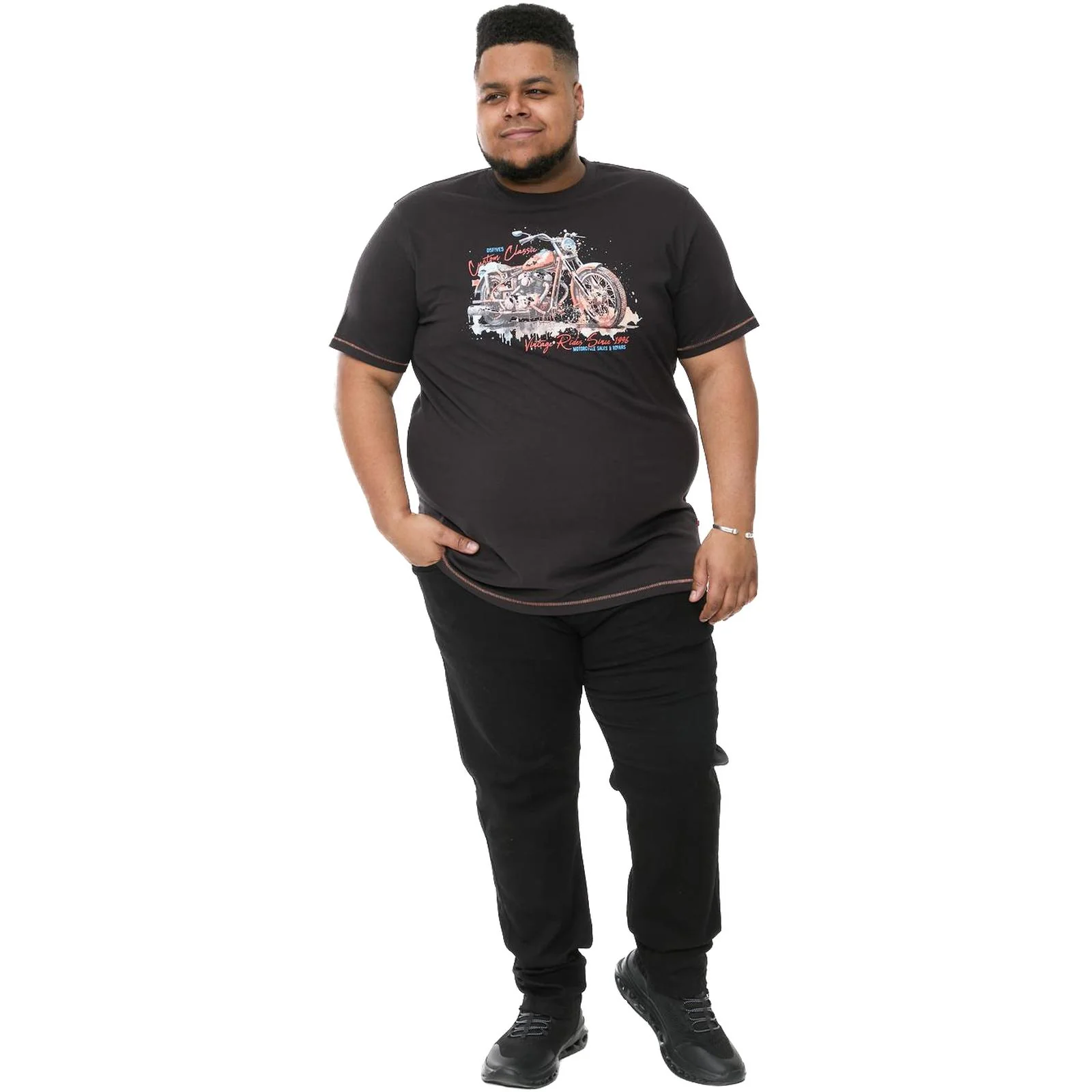 D555 Mens Lorne Big Tall Plus Size Motorbike Print Short Sleeve T-Shirt - Image 3