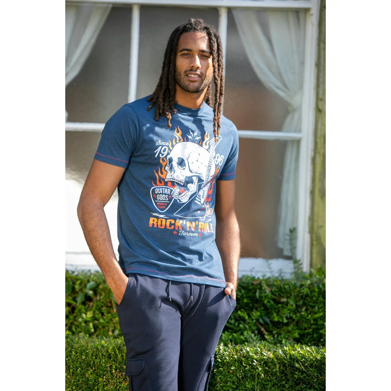 D555 Mens Neal Big & Tall Skull With Flames Print Short Sleeve T-Shirt - Image 2