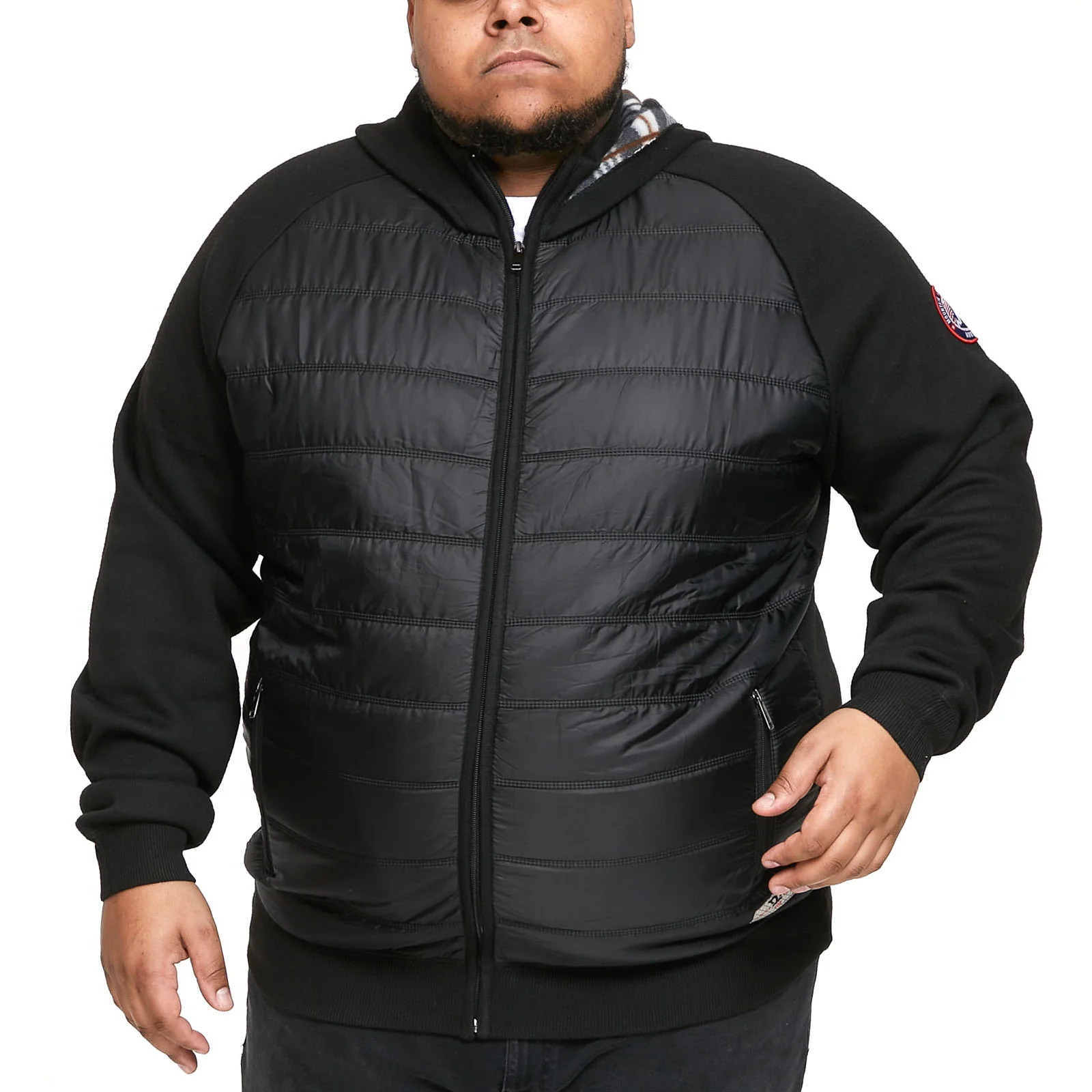 D555 Mens Neo Big & Tall Raglan Fleece Lined Quilted Jacket - Black - Image 5