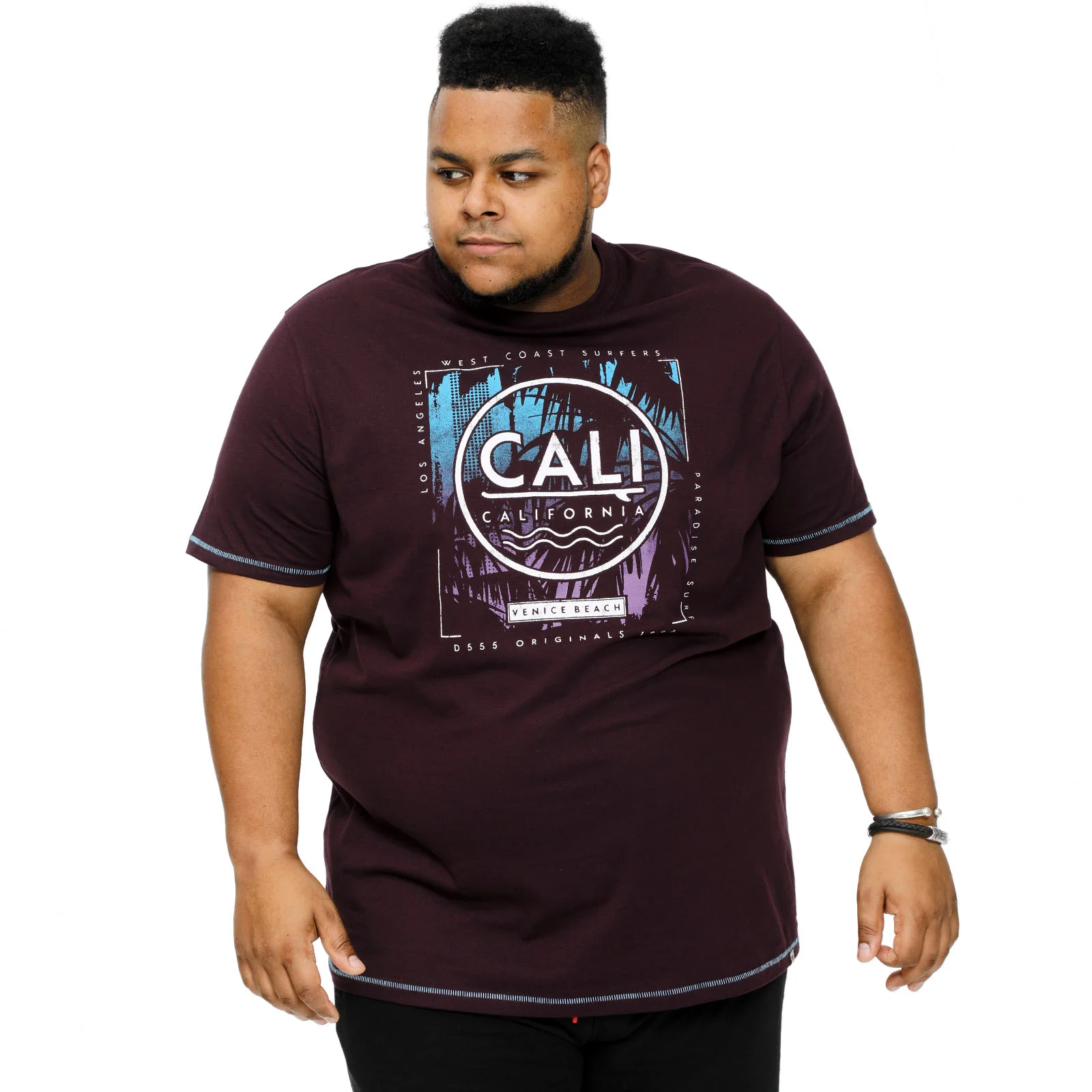 D555 Mens Nova Big & Tall Cali Surf Print Short Sleeve T-Shirt - Plum