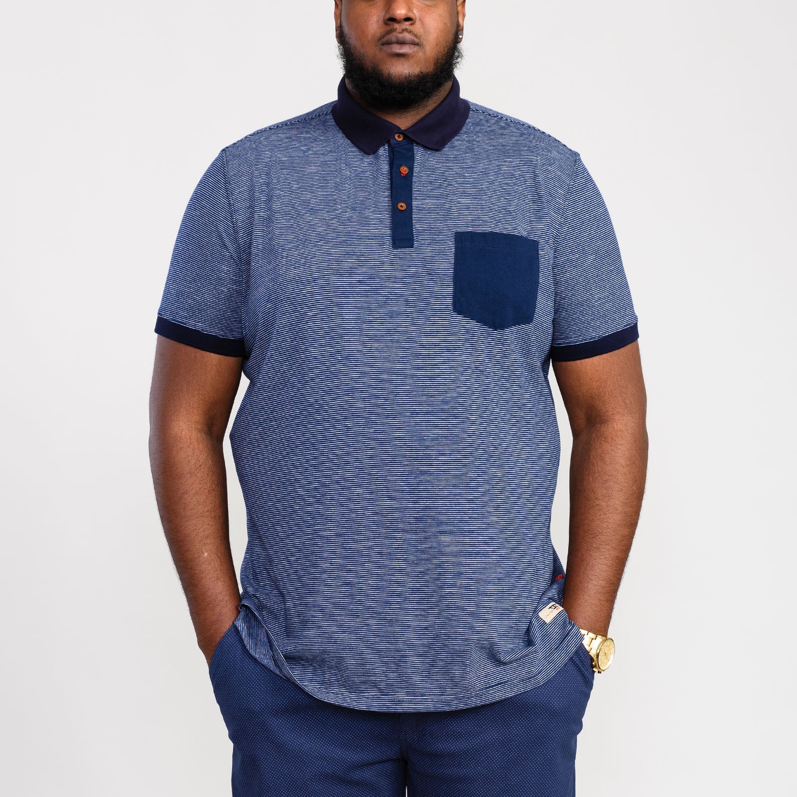 D555 Mens Oxley Big Tall Fine Stripe Jersey Polo Shirt - Navy - Image 2