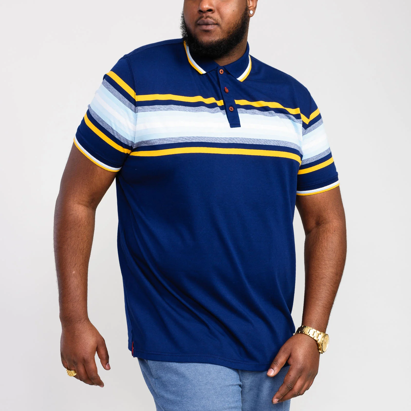 D555 Mens Peldon Big Tall Chest Stripe Polo Shirt - Denim Marl - Image 2