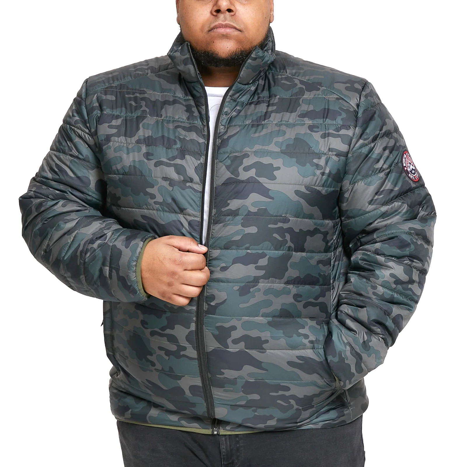 D555 Mens Peter Big & Tall Padded Quilted Printed Puffer Jacket - Black - Image 5