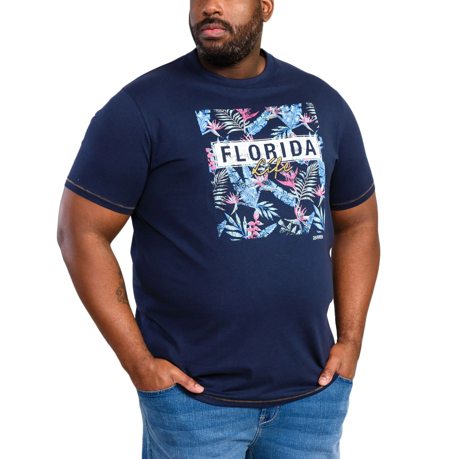 D555 Mens Prestwick Big & Tall Florida Floral T-Shirt - Navy