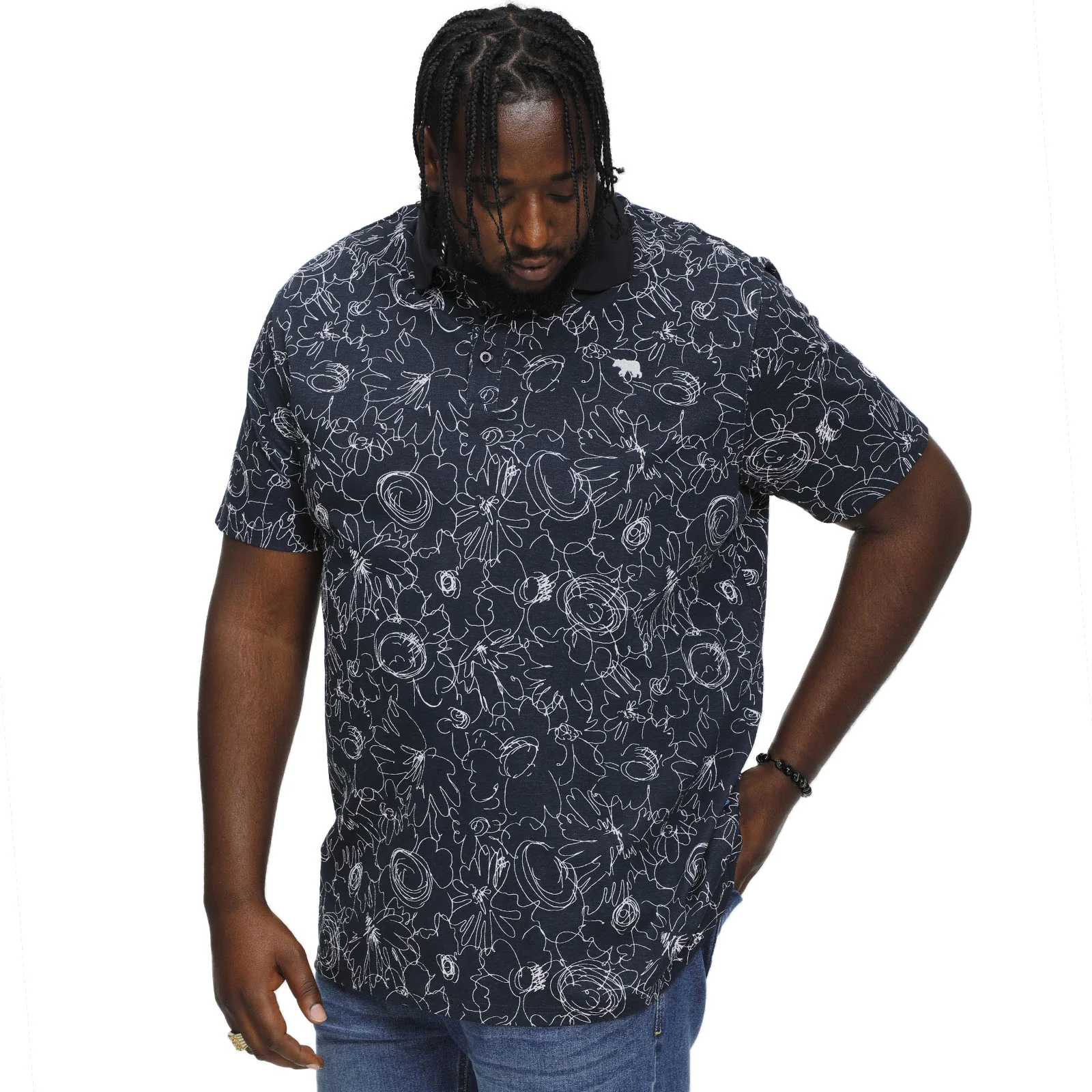 D555 Mens Roland Big Tall Kingsize All Over Abstract Print Shirt- Navy - Image 2