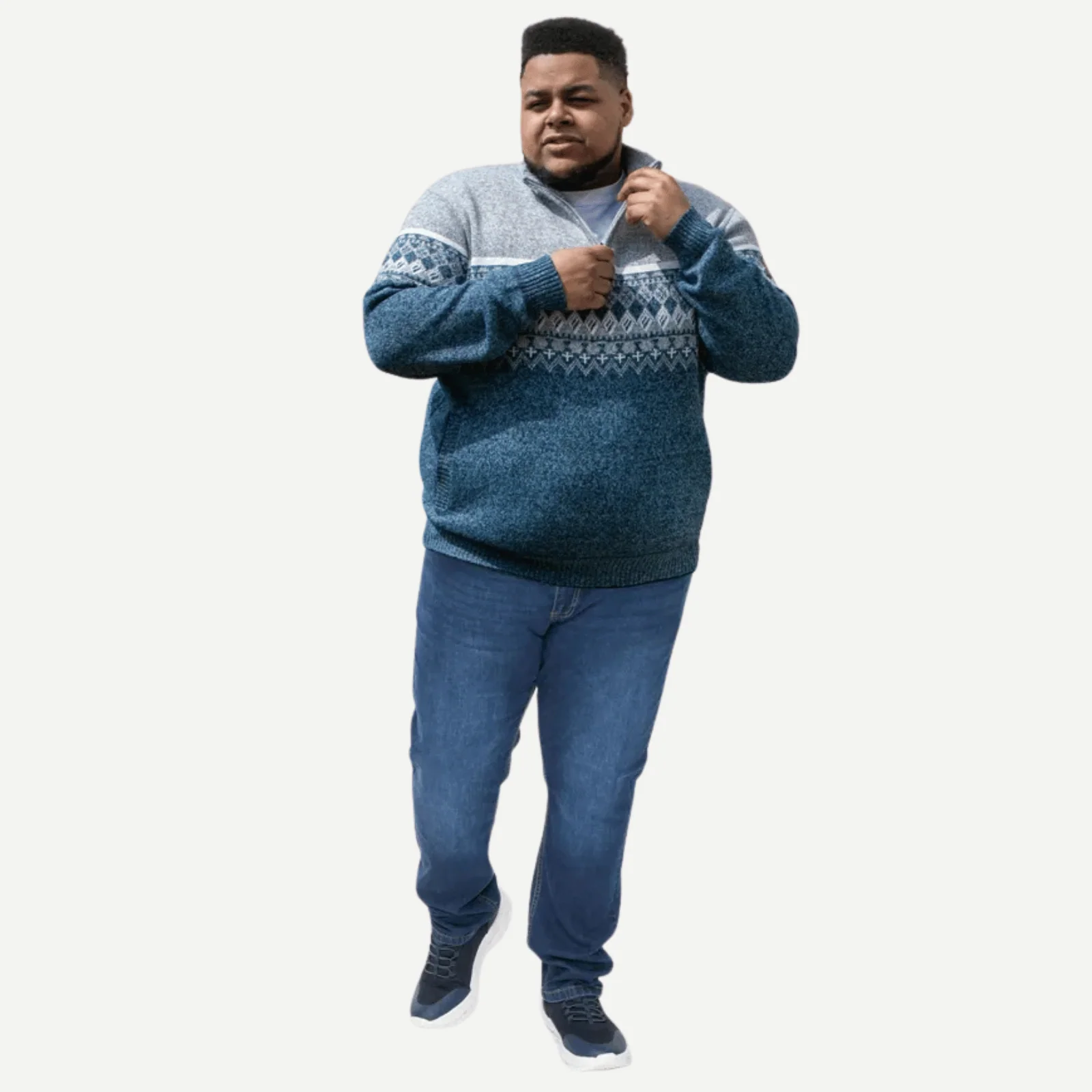 D555 Mens Ruddington Big & Tall Fairisle Half Zip Knitted Jumper - Image 2