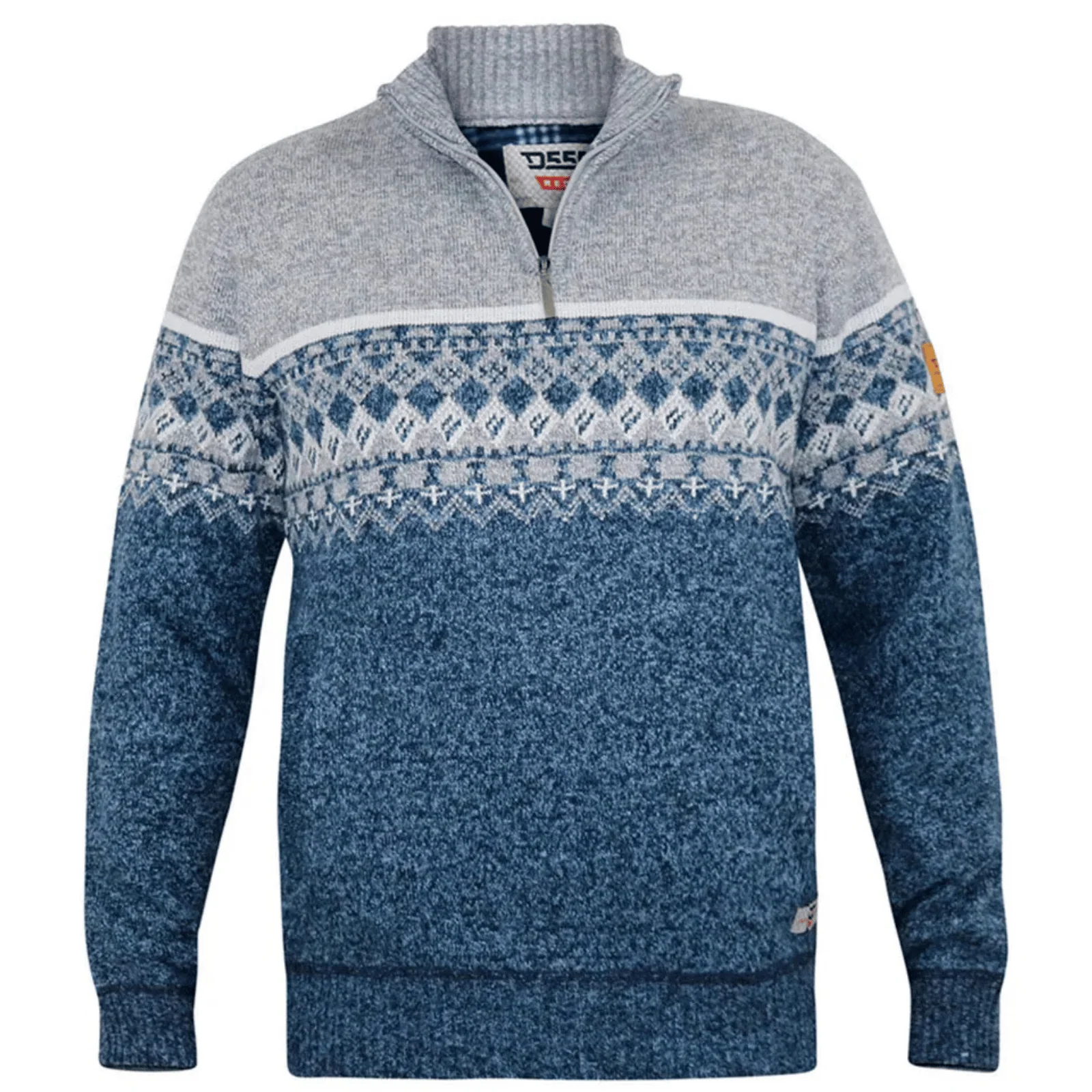 D555 Mens Ruddington Big & Tall Fairisle Half Zip Knitted Jumper - Image 3
