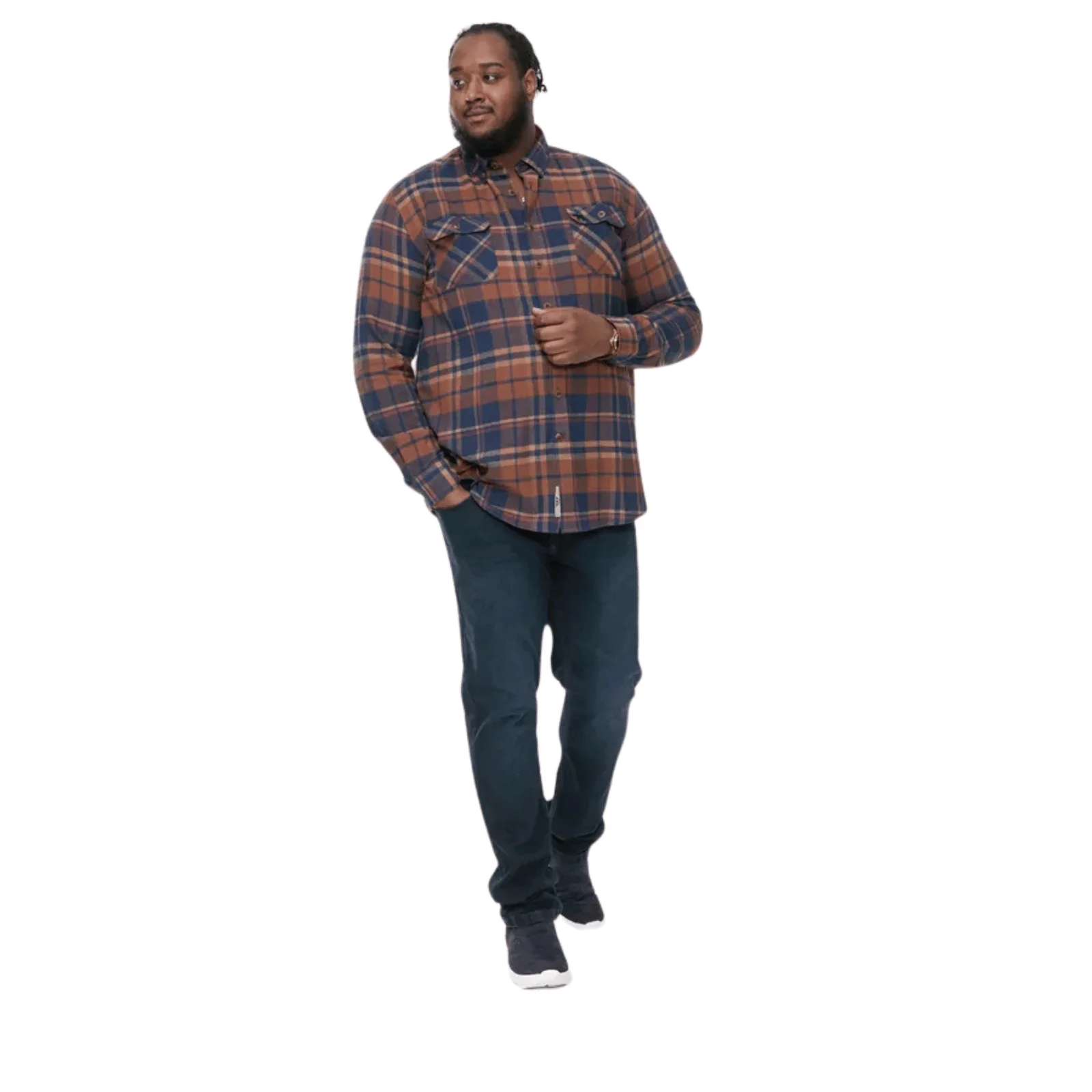 D555 Mens Sherlock Big & Tall Long Sleeve Check Two Patch Pocket Shirt - Image 2