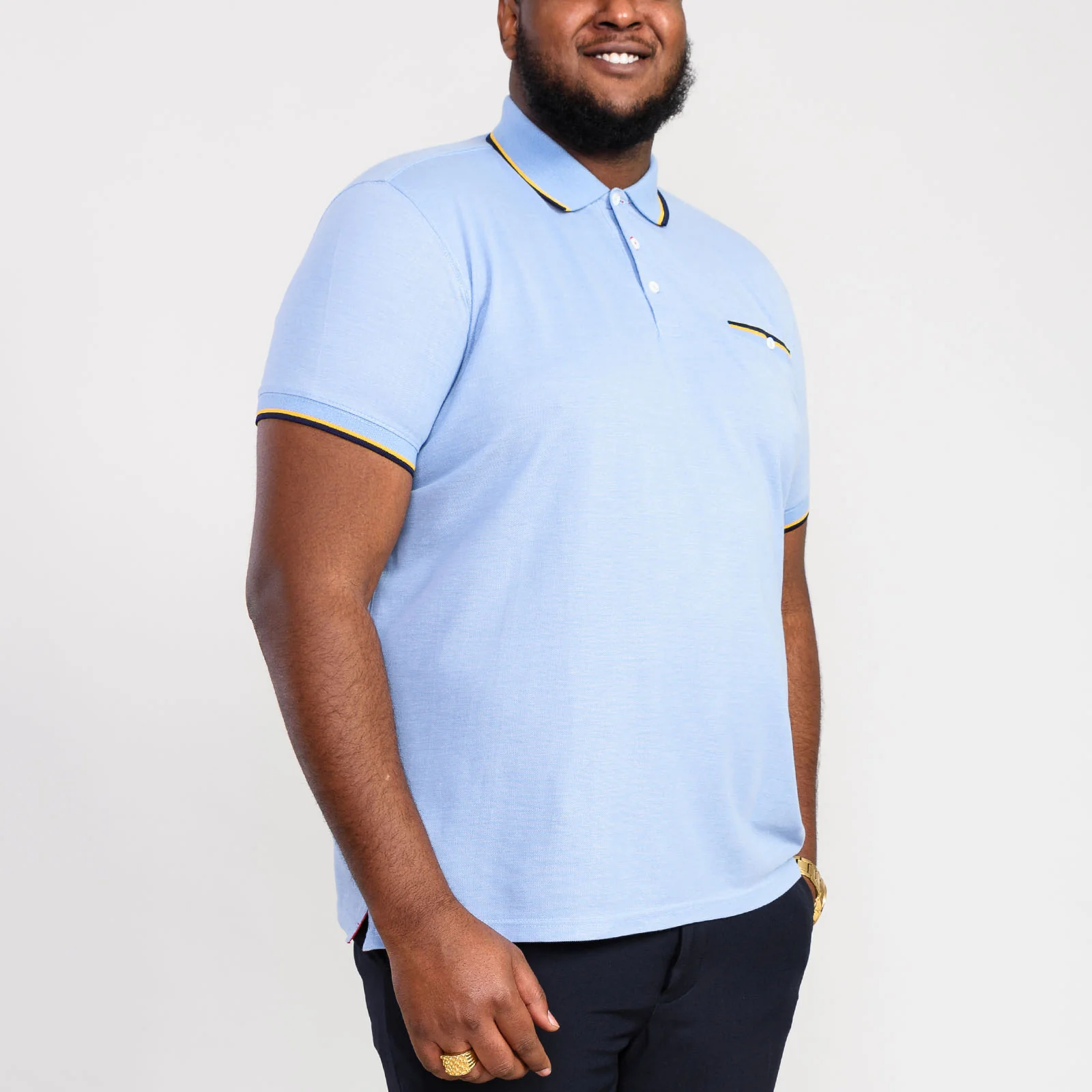 D555 Mens Talbot Big Tall Pique Short Sleeve Polo Shirt - Blue - Image 2