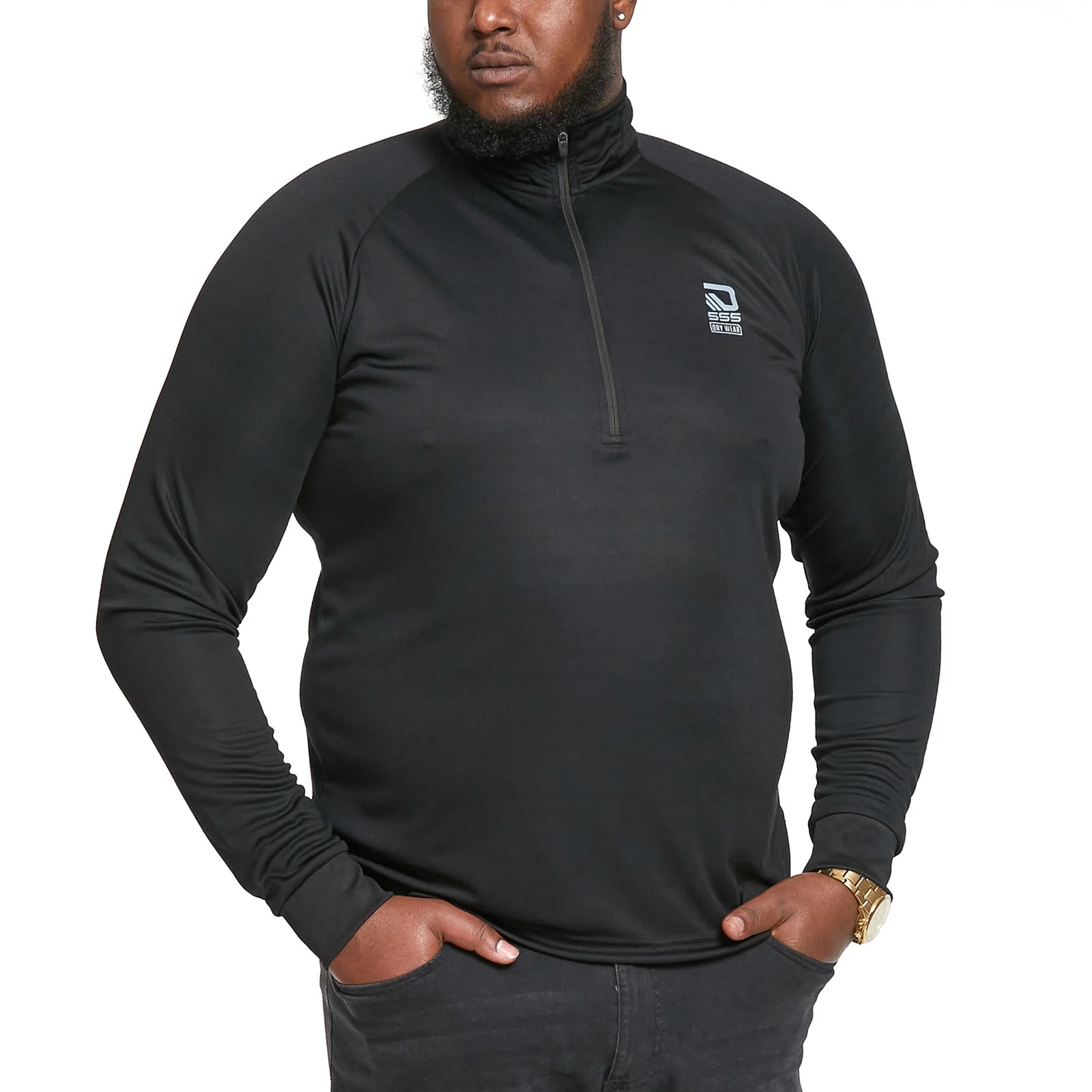 D555 Mens Whitwell Big & Tall Dry Wear Half Zip Activewear T-Shirt - Black