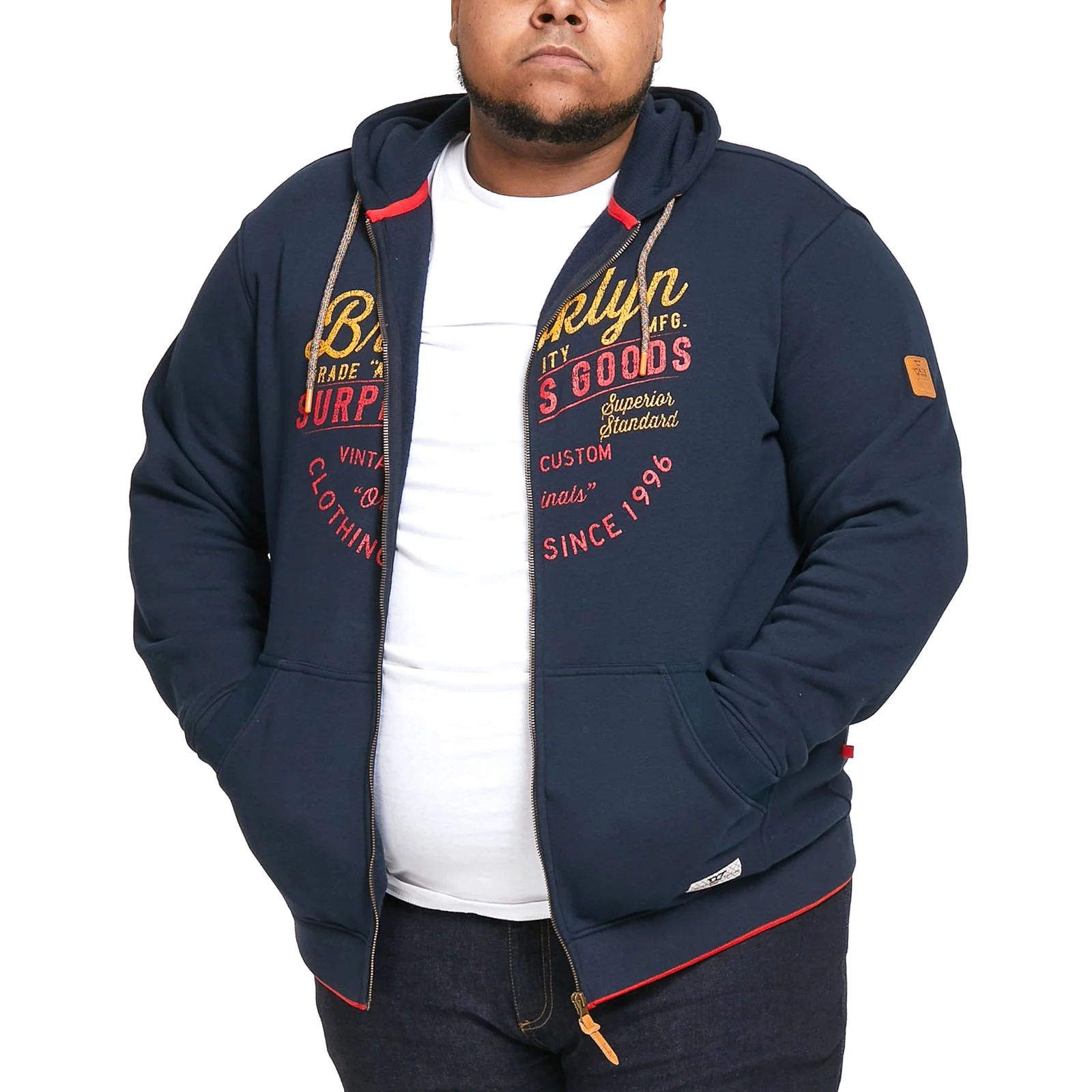 D555 Mens Worcester Big & Tall Full Zip Hoody - Navy - Image 2