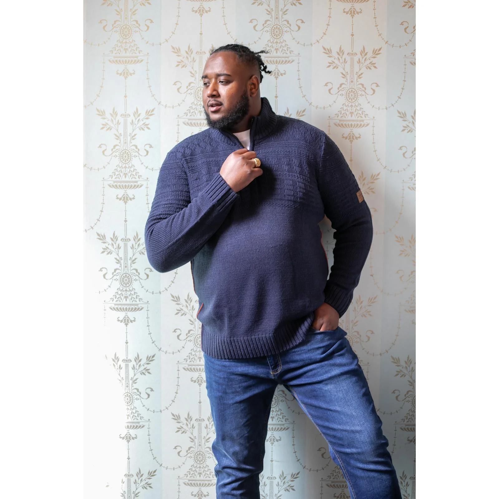 D555 Mens Yates Big Tall Plus Size Half Zip Knitted Pullover Jumper - Image 4