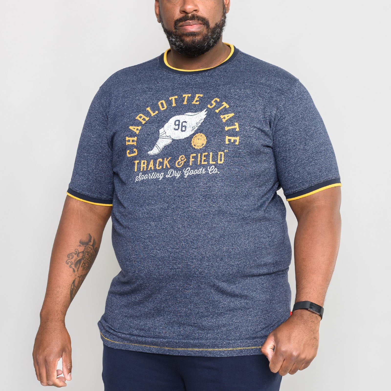 Duke D555 Mens Bethnal Big & Tall Charlotte State Print T-Shirt - Navy - Image 2