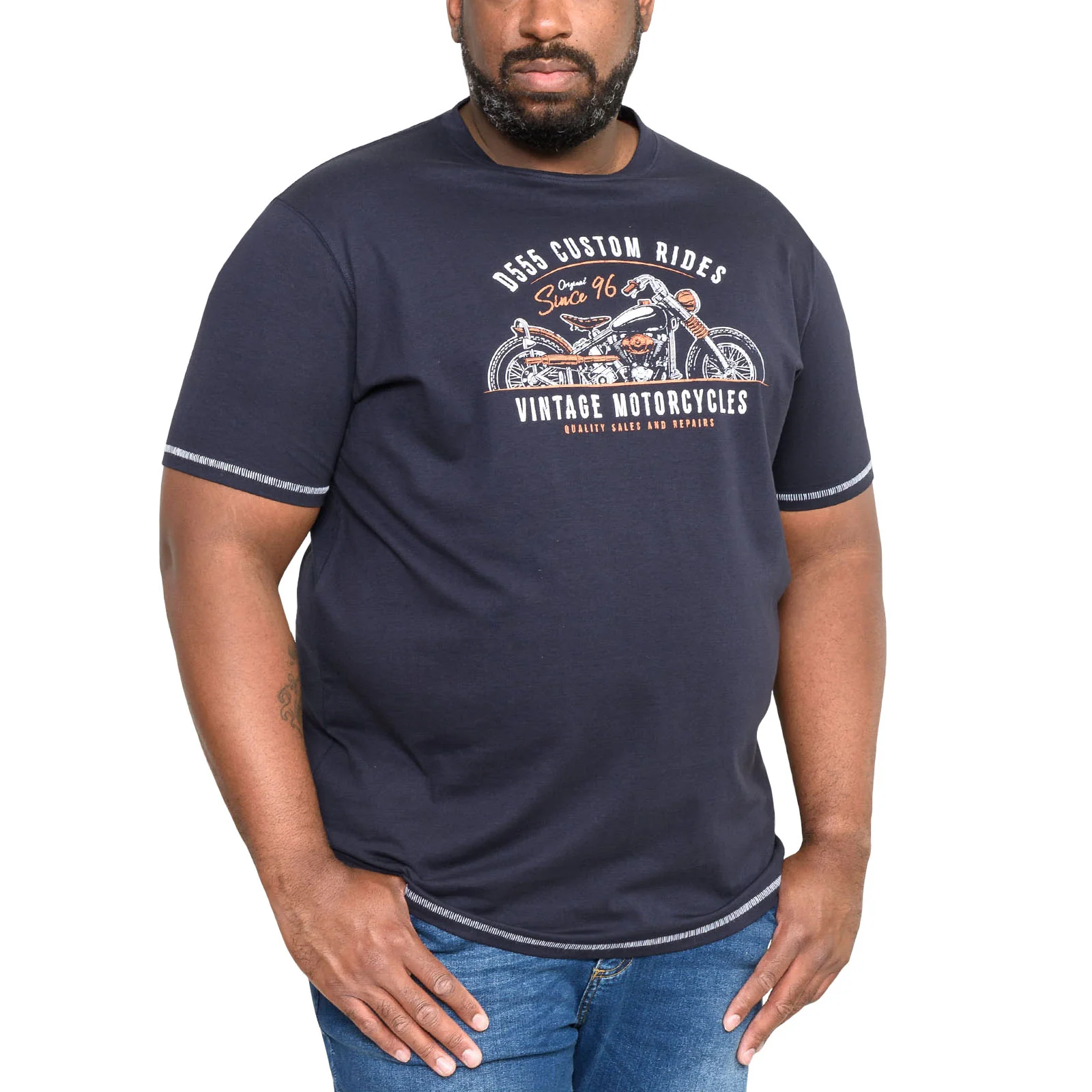 Duke D555 Mens Cheshunt Big & Tall Vintage Motorcycle T-Shirt - Navy