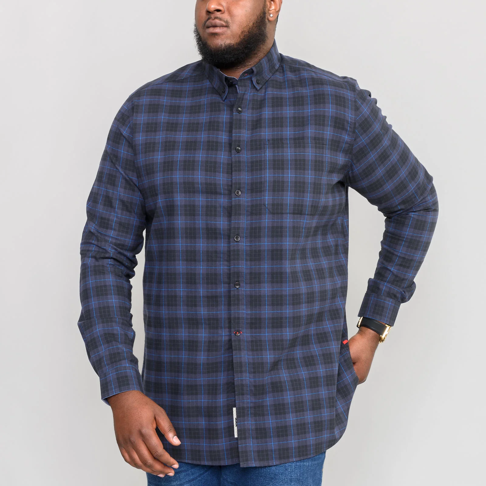 Duke D555 Mens Dovercourt Big & Tall Button Down Collar Check Shirt - Blue - Image 2