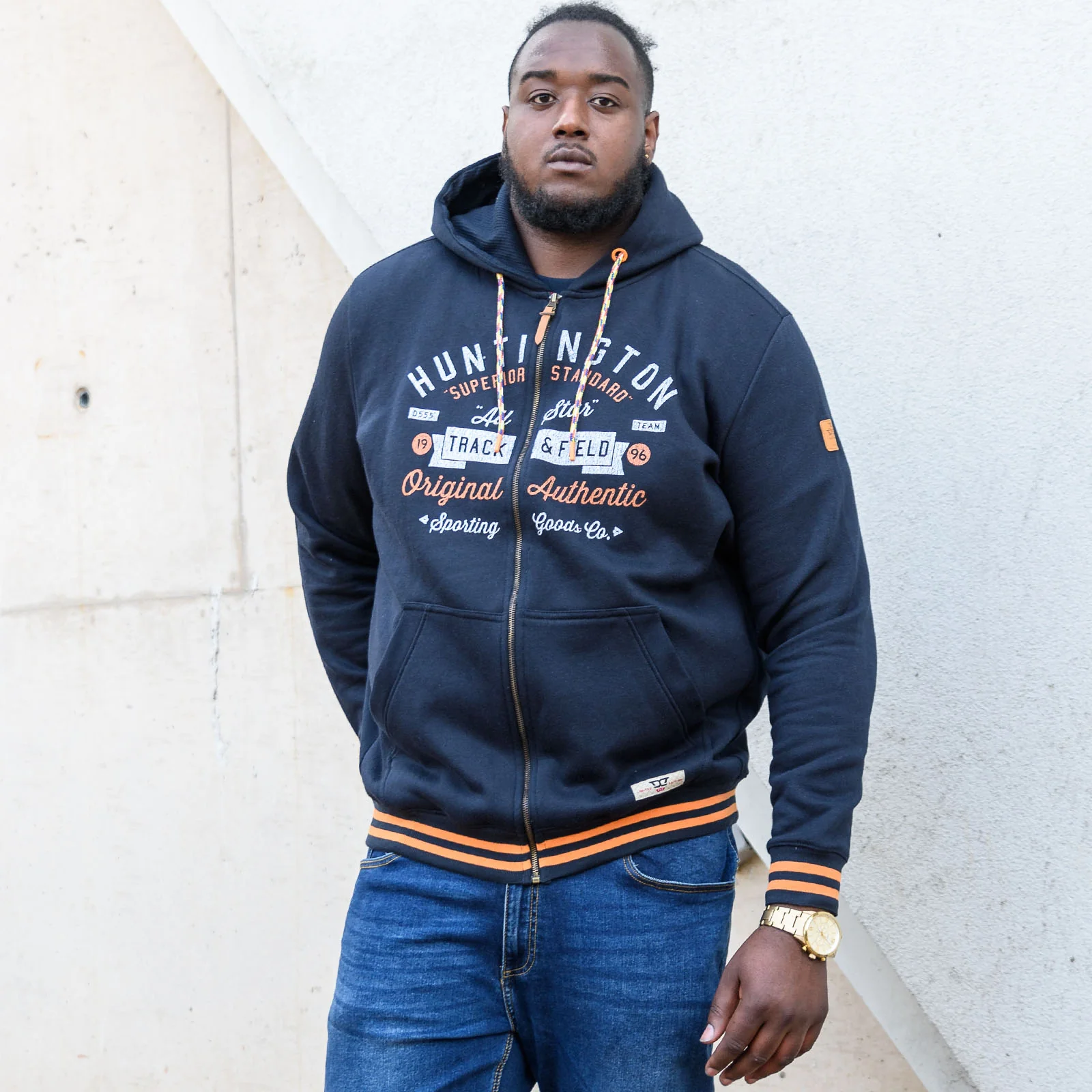 D555 Mens Flanders Big & Tall Full Zip Hoodie - Navy - Image 3