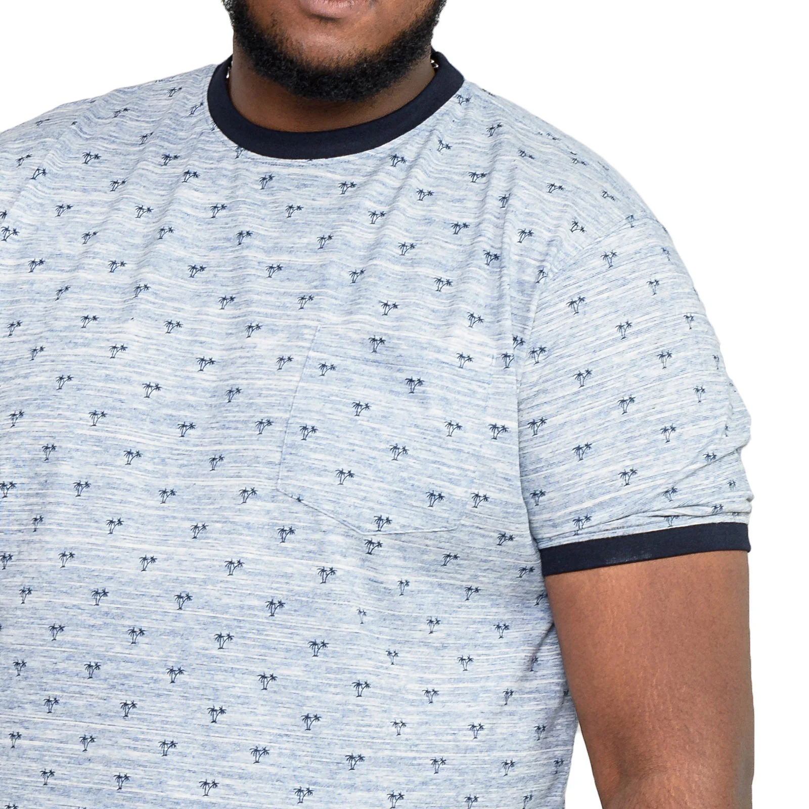 Duke D555 Mens Ipswich Big & Tall Printed Palm Fine Stripe T-Shirt - Blue - Image 2