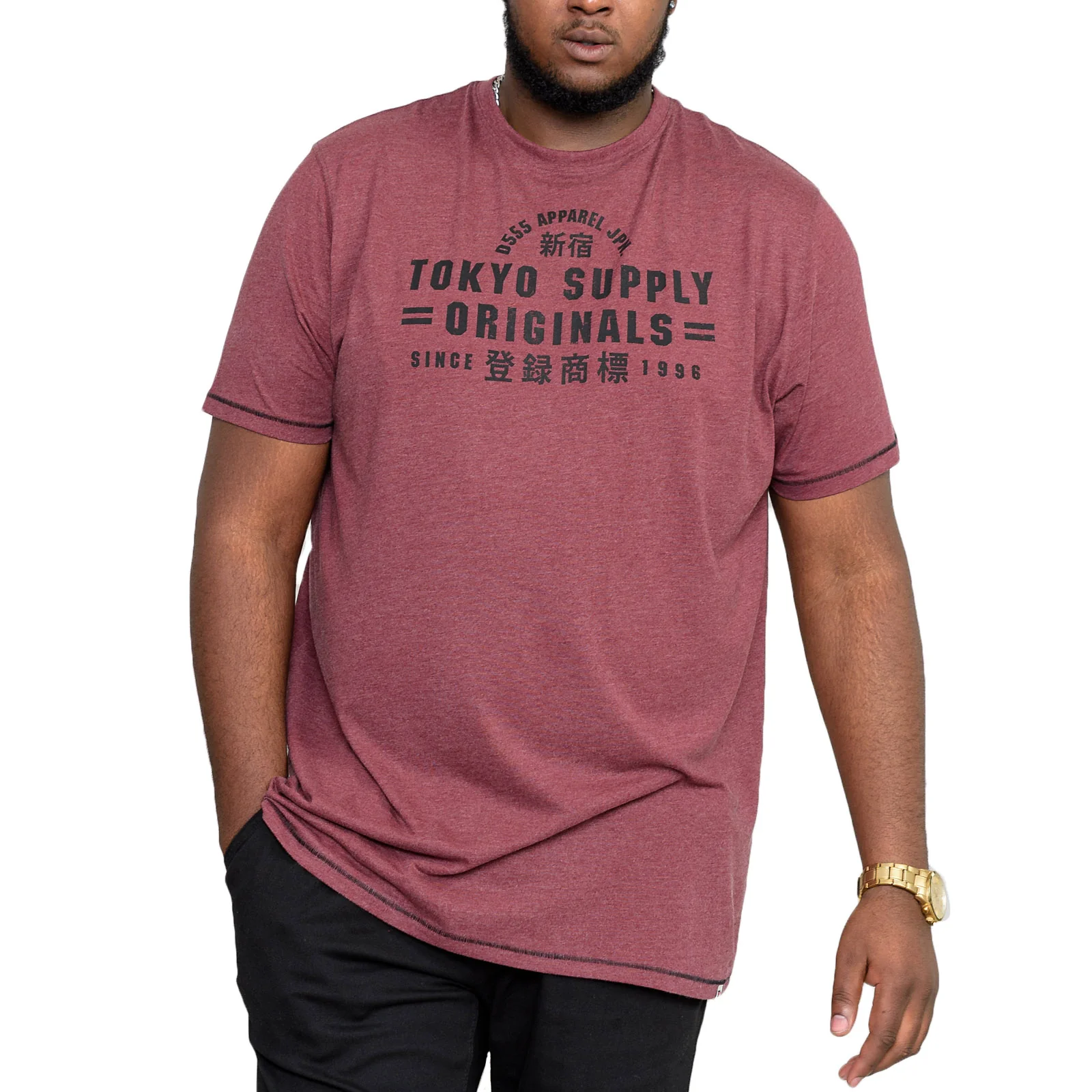 Duke D555 Mens Linton Big & Tall Tokyo Supplies Print T-Shirt - Burgundy